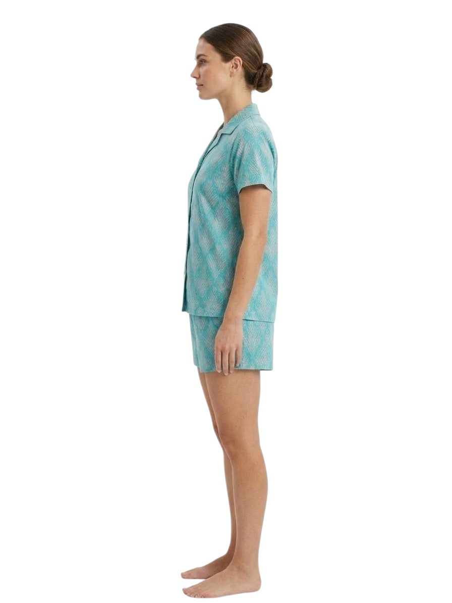 Teal Leaf Print loungewear Short Set for Women