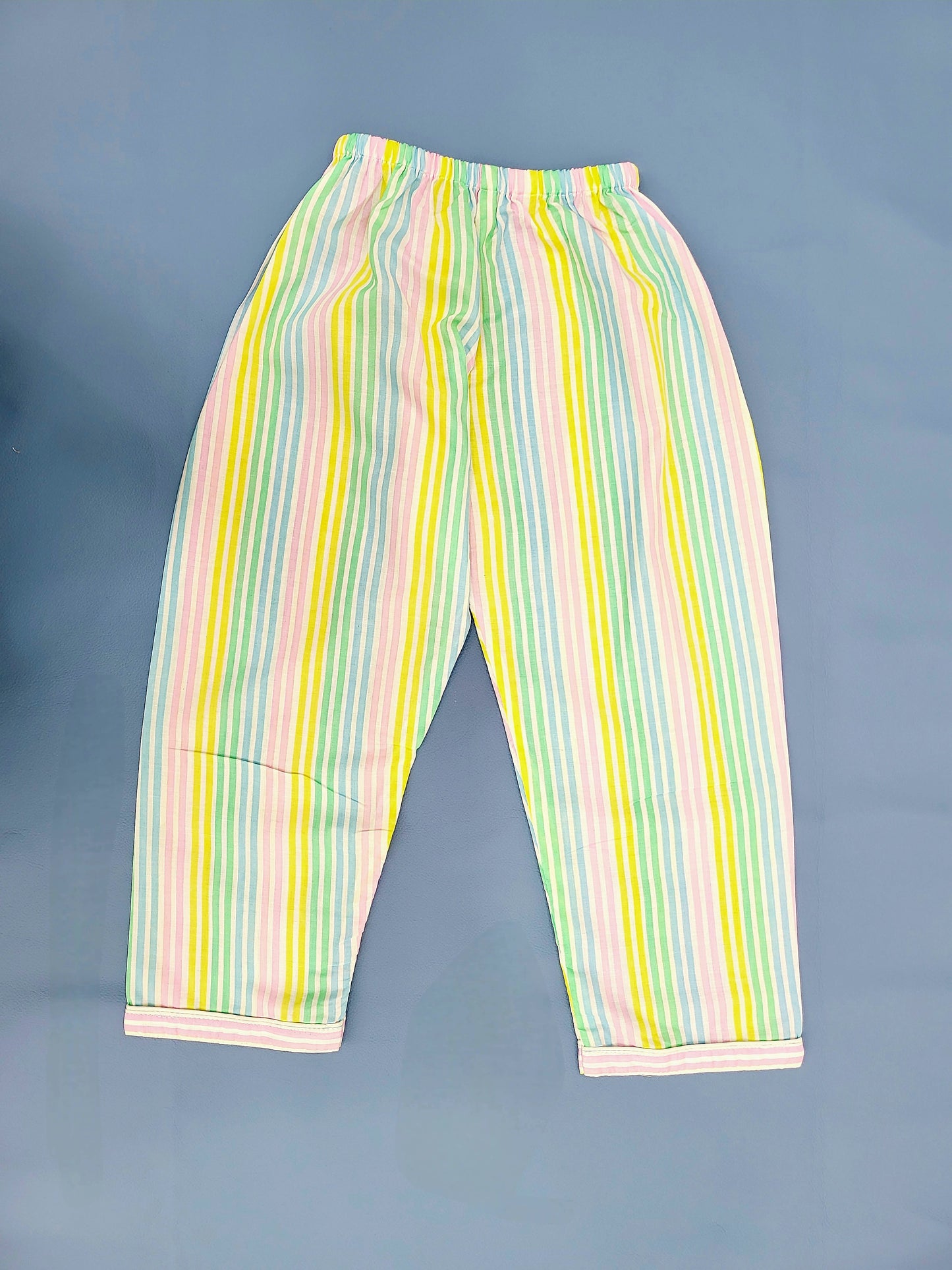Cute and colorful nightsuit with pastel rainbow stripes and relaxed fit for boys and girls