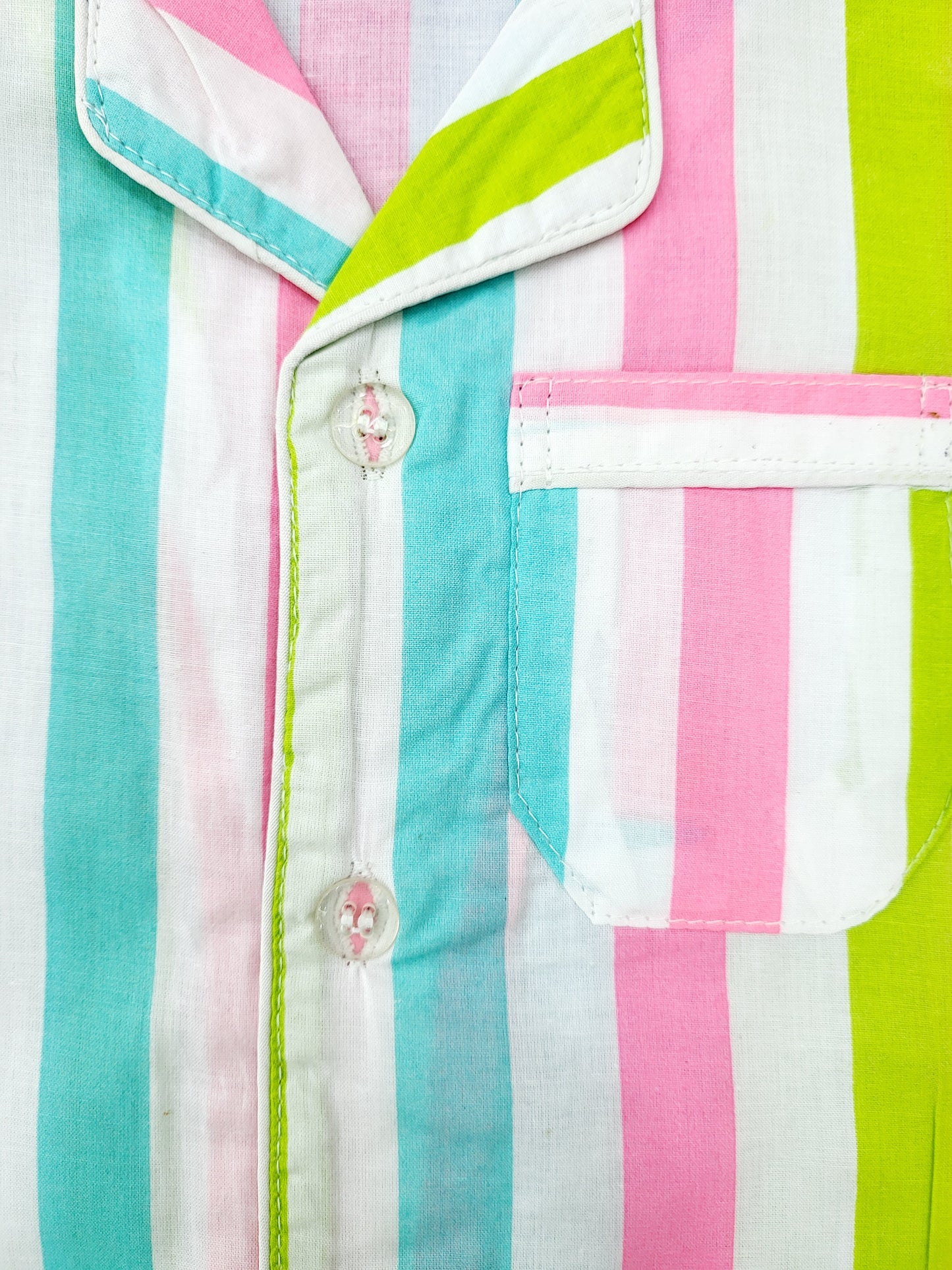 Unisex white cotton nightsuit with full sleeves and multicolor stripe design, ideal for kids who love fun and playful pattern