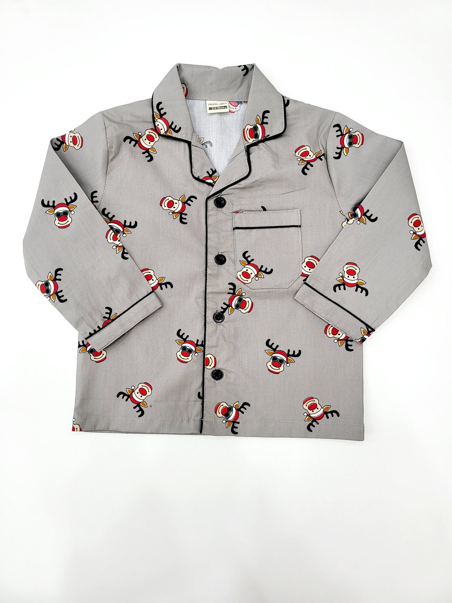 Santa Reindeer print Grey Unisex Kids Nightsuit Set