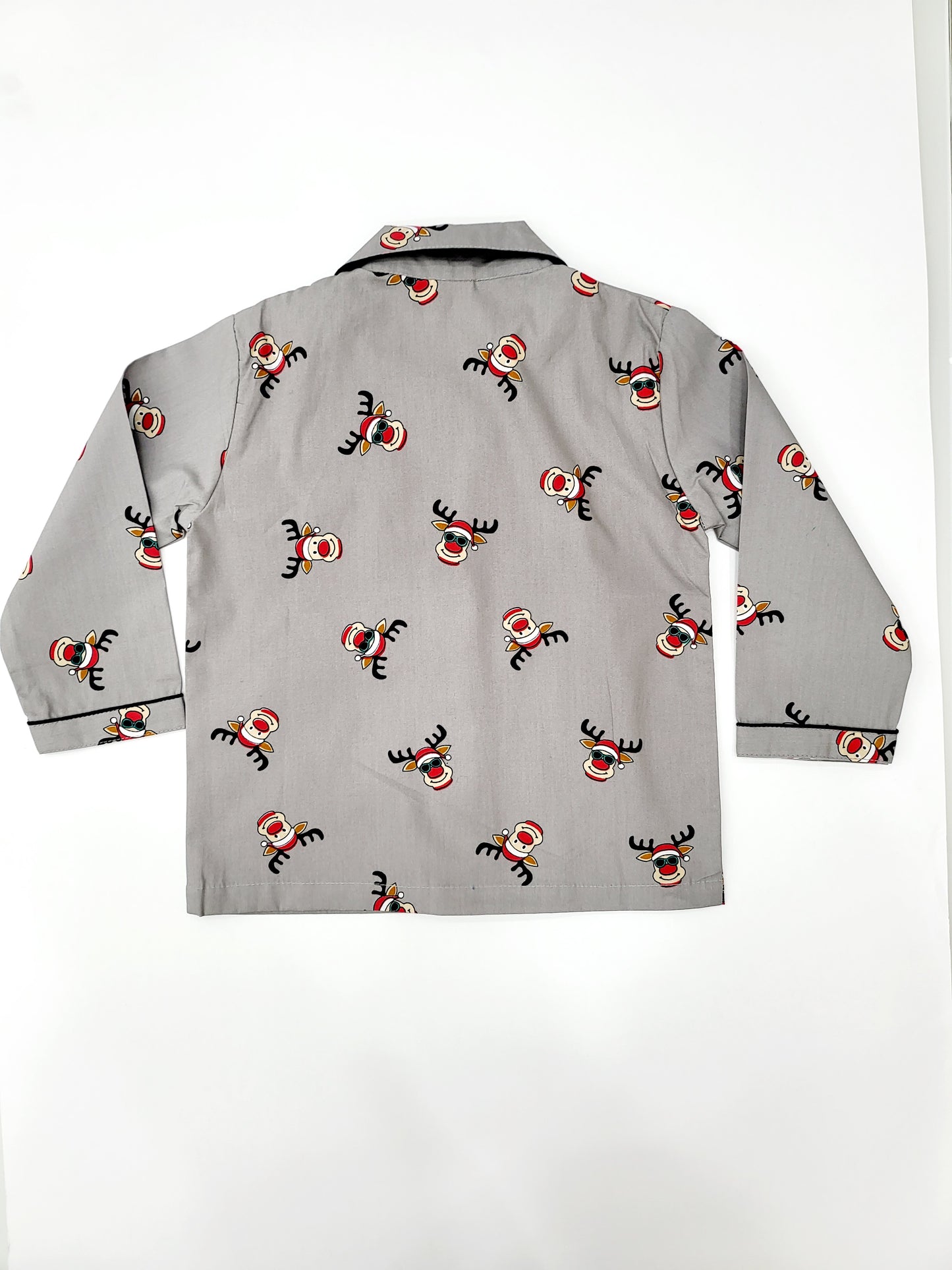 Santa Reindeer print Grey Unisex Kids Nightsuit Set