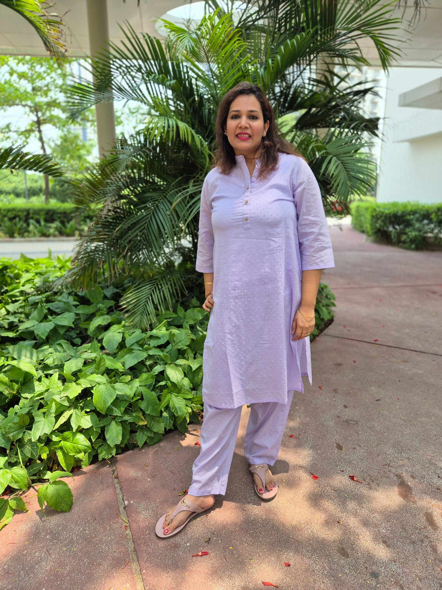 Lavender Cotton Dobby Kurta with Pants