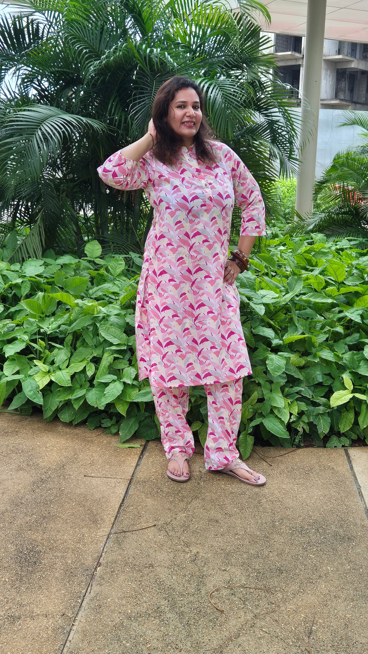 Pink printed Cotton Kurta with Pants