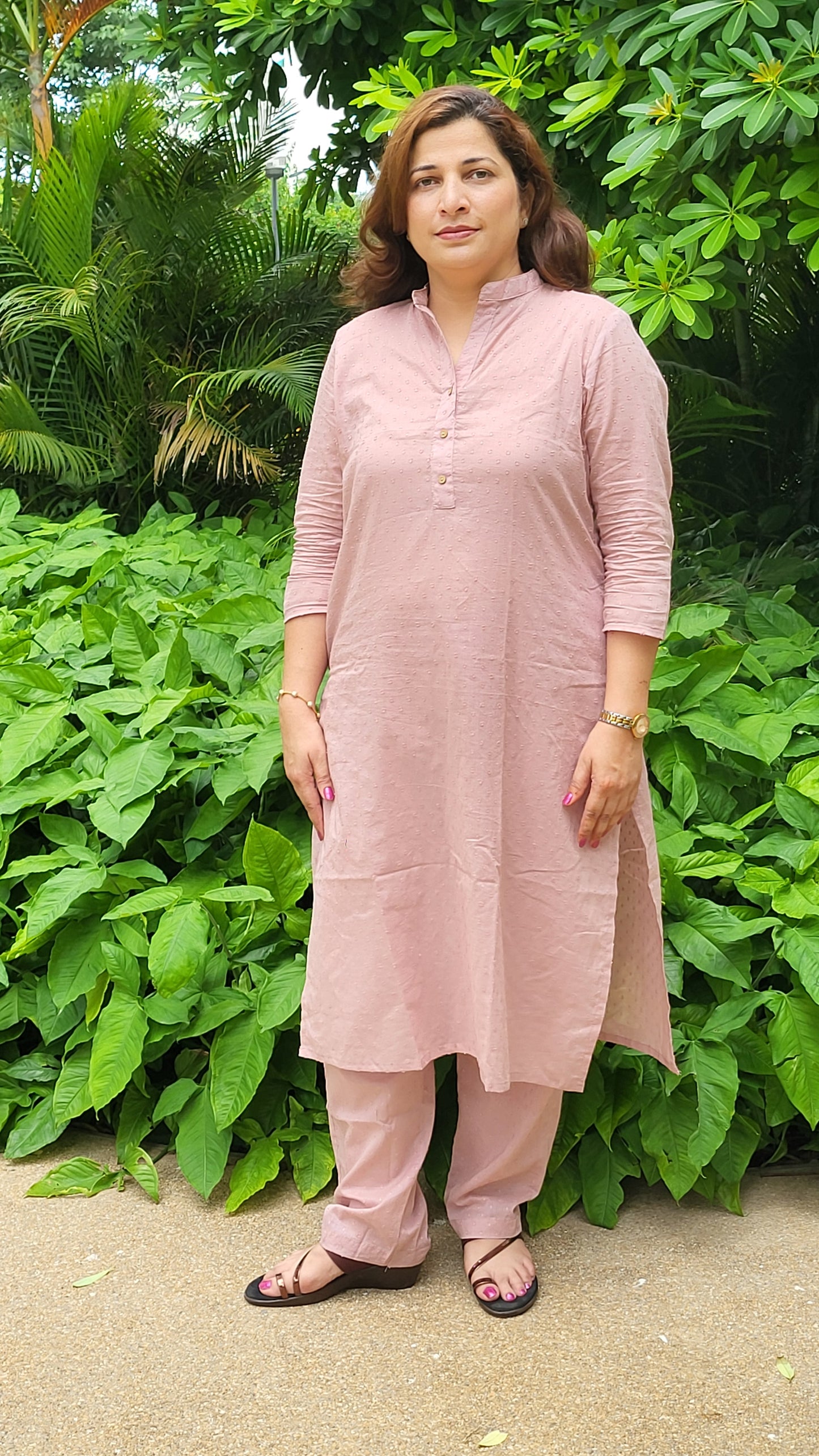 Earthy Pink dot patterned Cotton Kurta