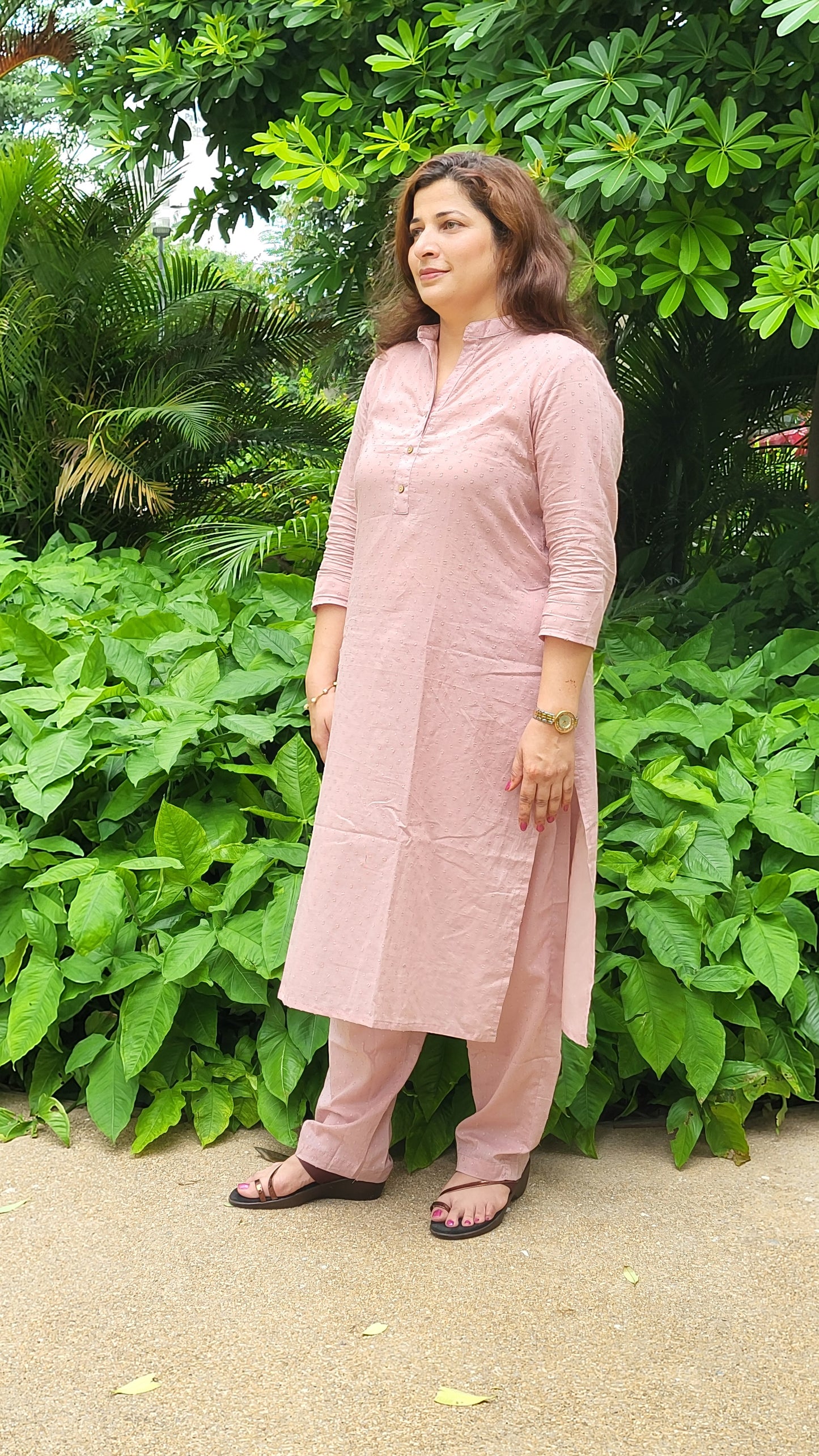 Earthy Pink dot patterned Cotton Kurta