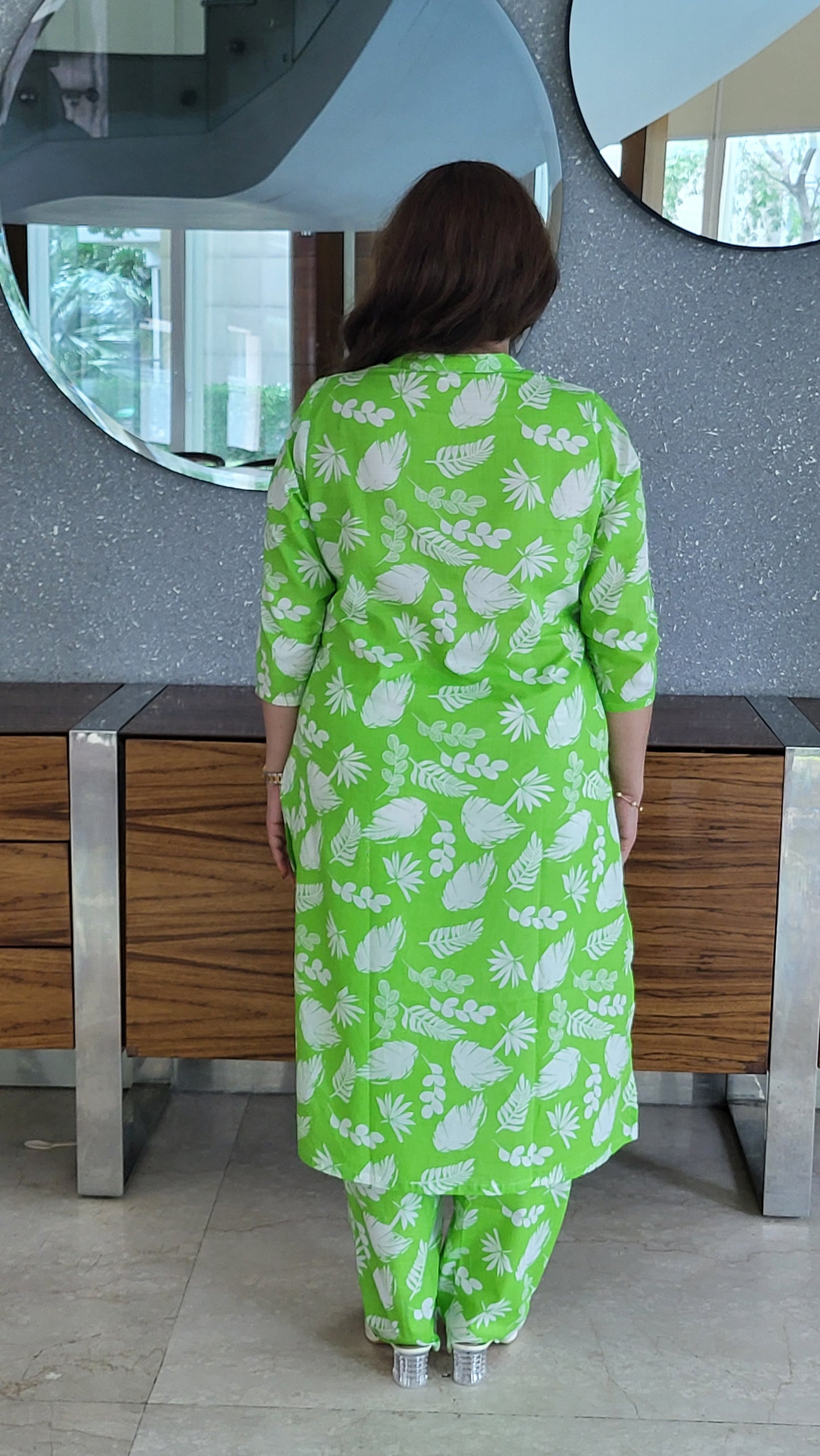 Lime Green Floral Cotton Kurta