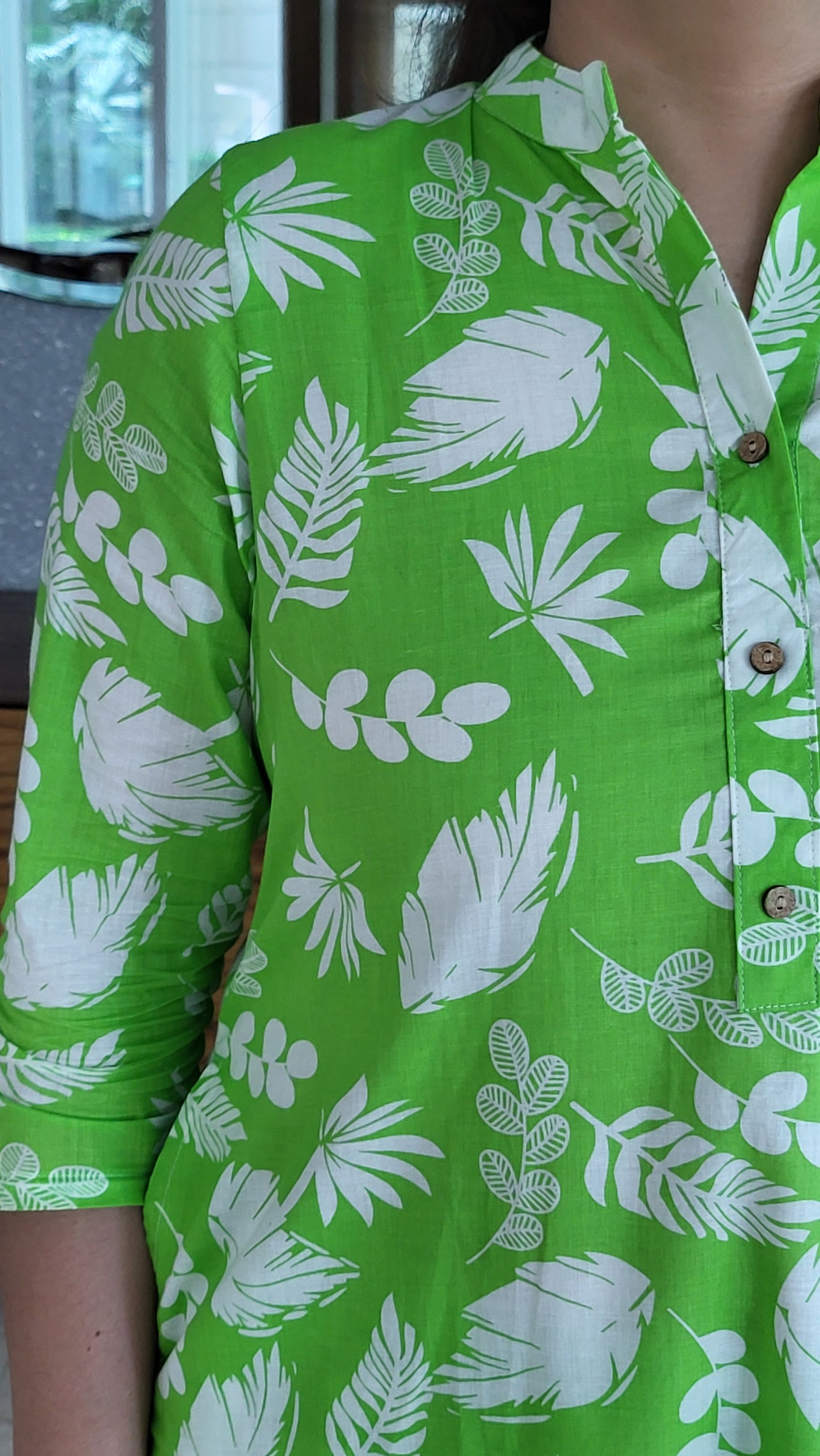 Lime Green Floral Cotton Kurta