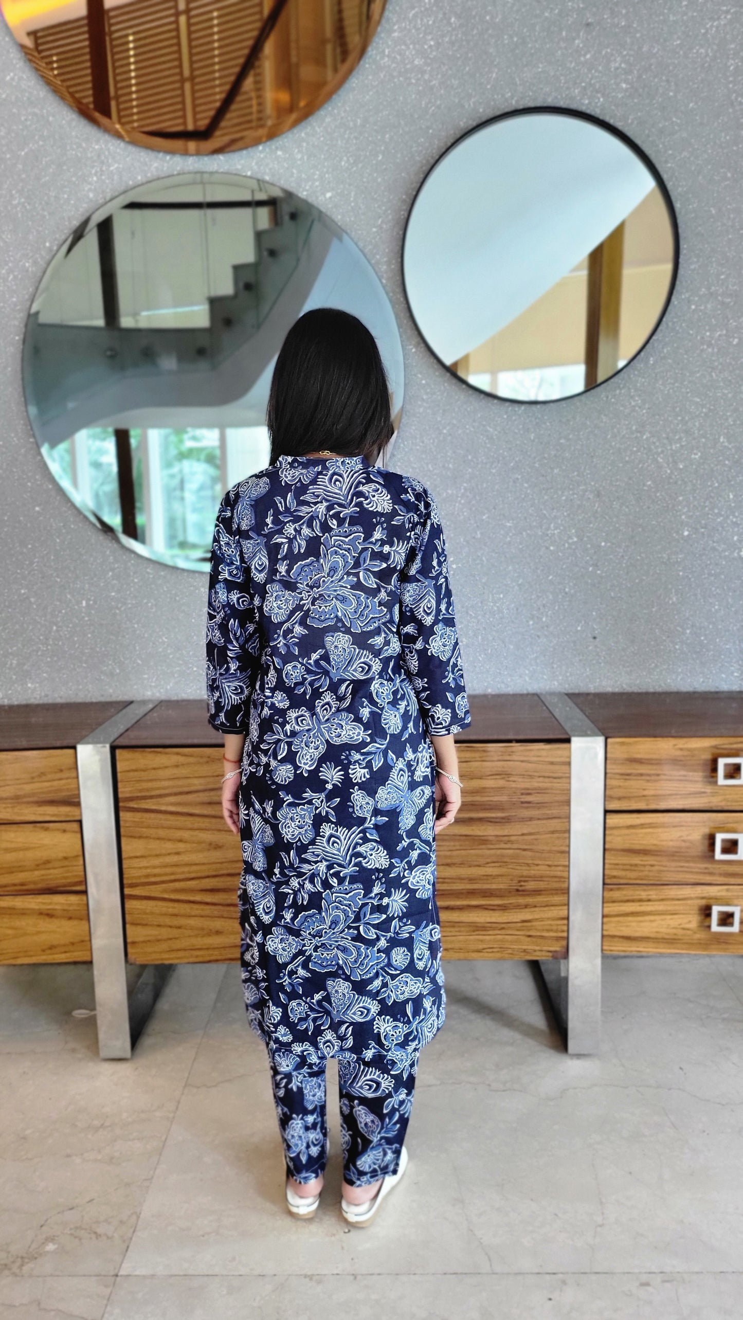 Indigo Blue and White Cotton printed Kurta