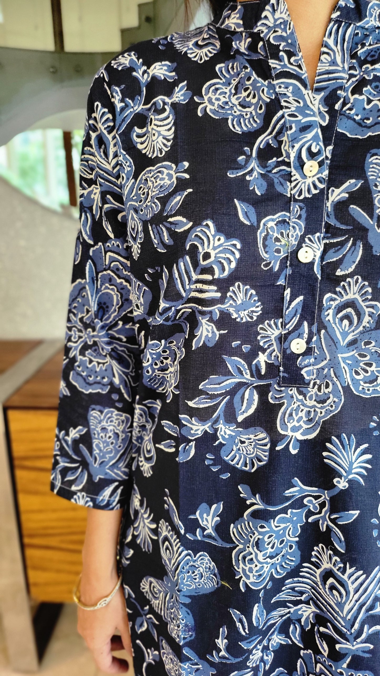 Indigo Blue and White Cotton printed Kurta