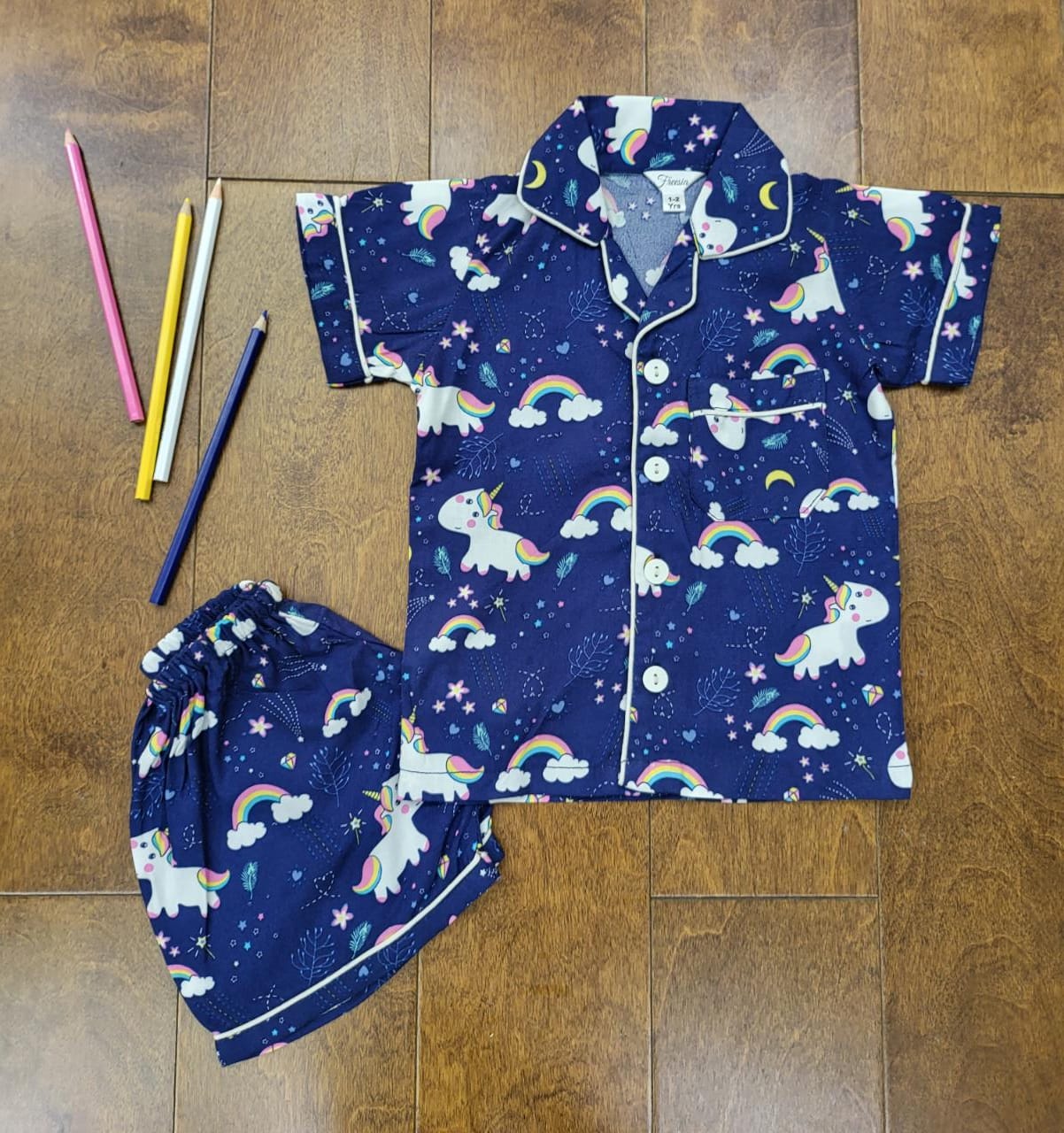 Freesia Array Unicorn Fantasy Unisex Kids Shorts Night Suit Set