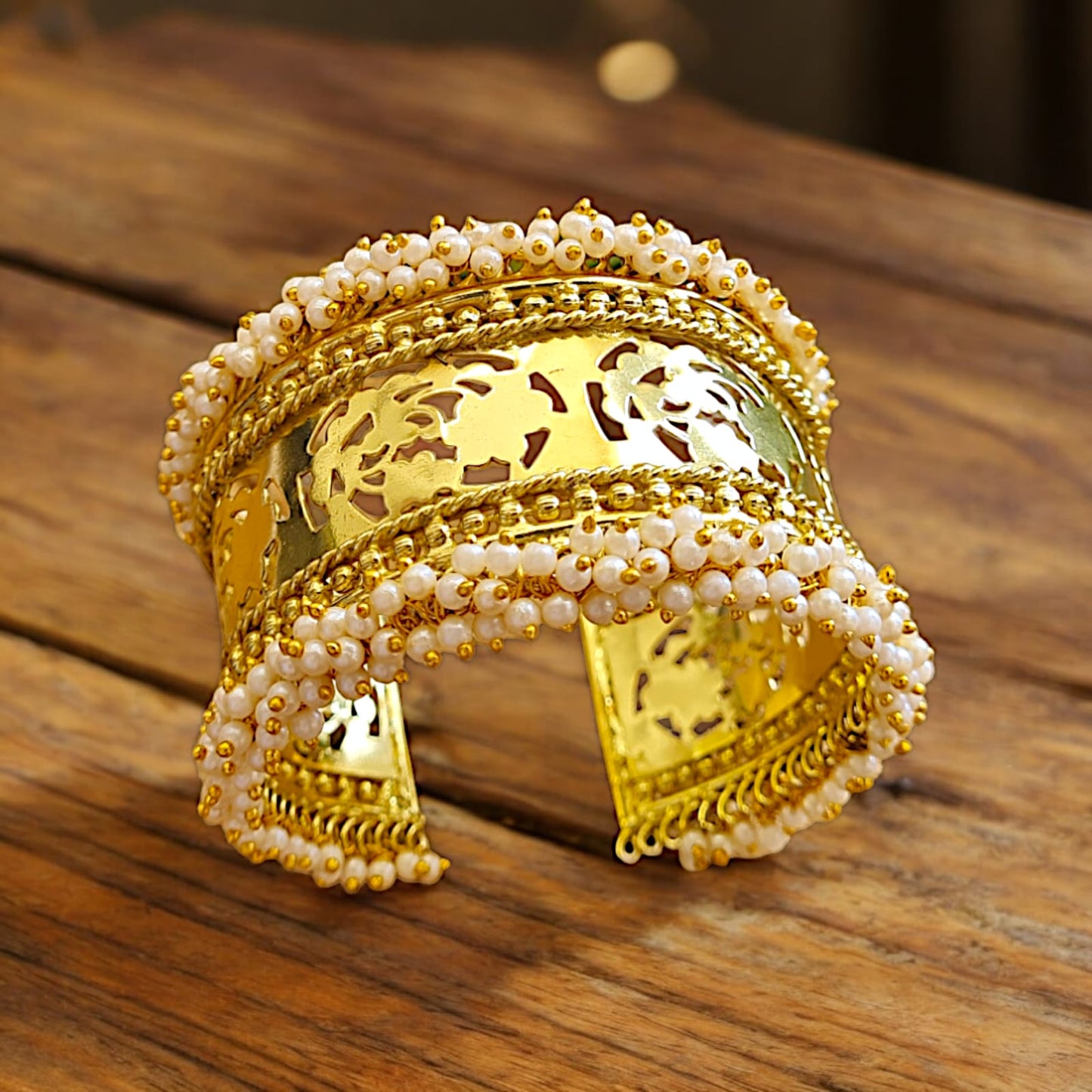 brass and pearl cuff bracelet bangle gifting