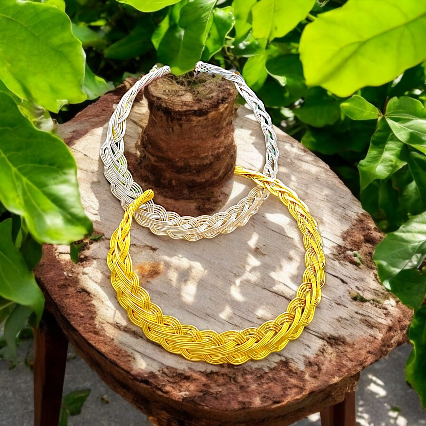 braided hasli neck piece necklace golden silver gift