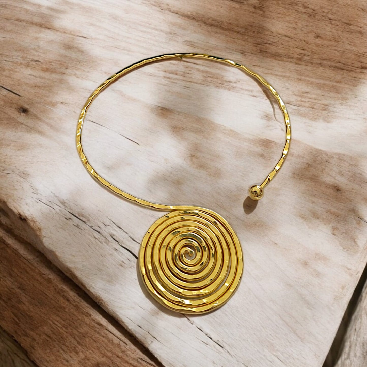 spiral choker necklace brass golden