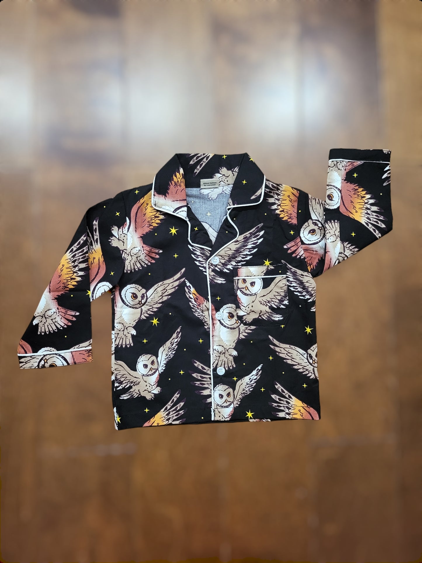 Unisex nightsuit in black with wise and adorable owl design, ideal for kids who love animals and nature
