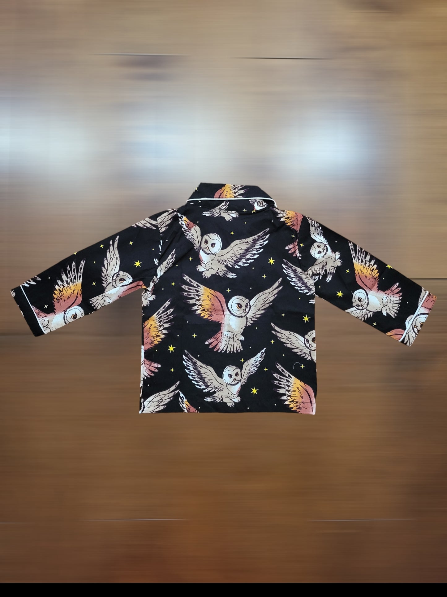 Black full sleeve nightsuit with owl print, a hoot-worthy sleep solution for boys and girls who love adventure and exploration