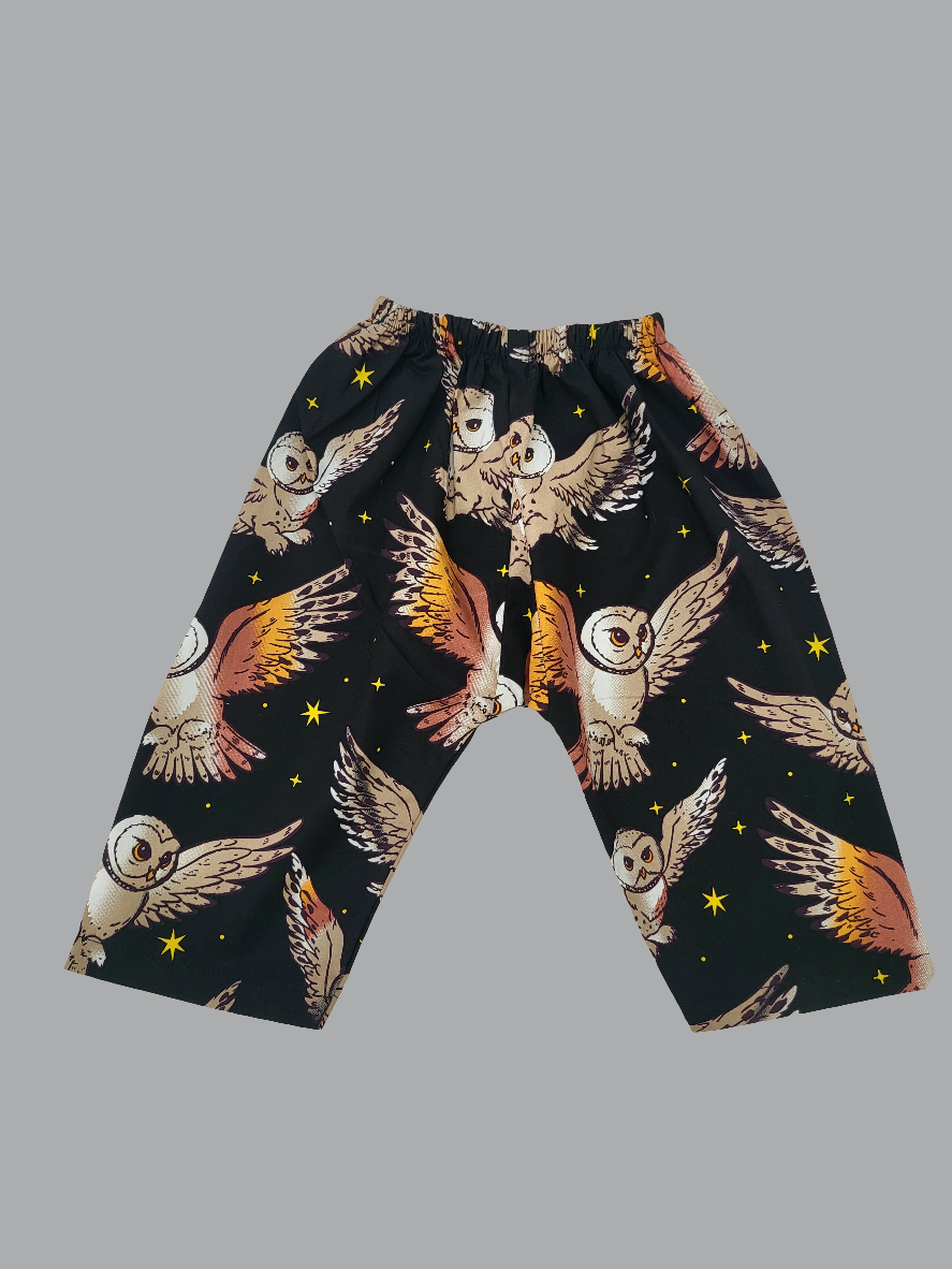 Owl Print Black Cotton Unisex Infant Set