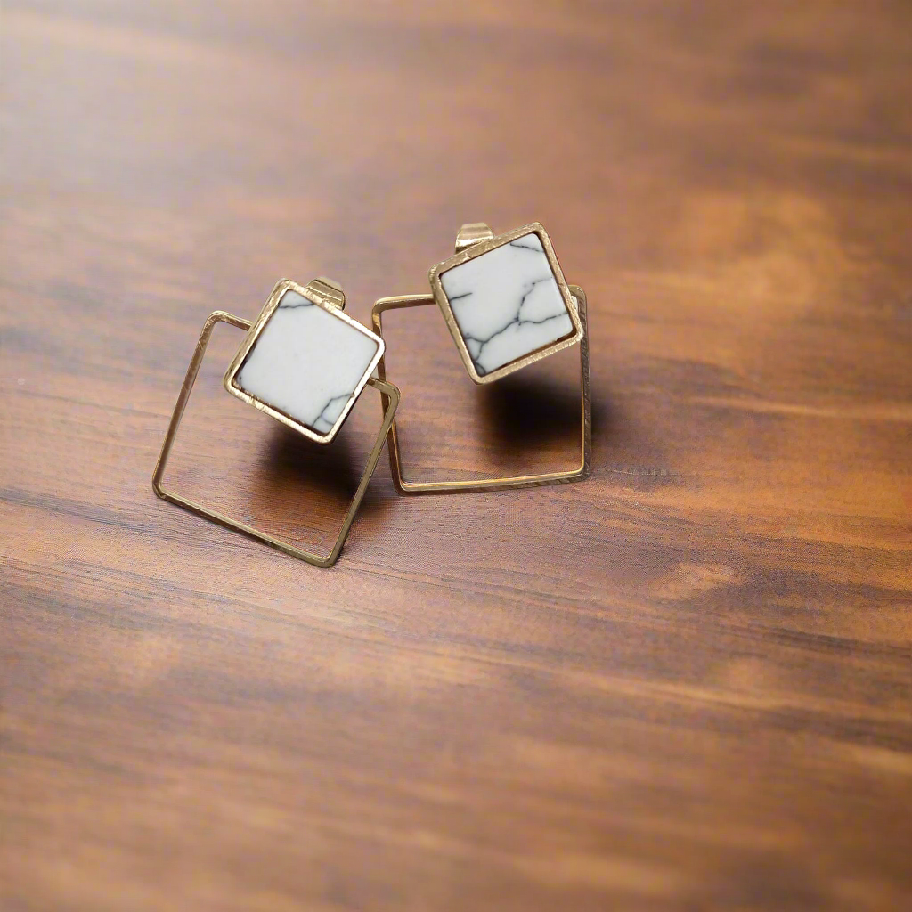 Geometric Marble Earrings golden white gift