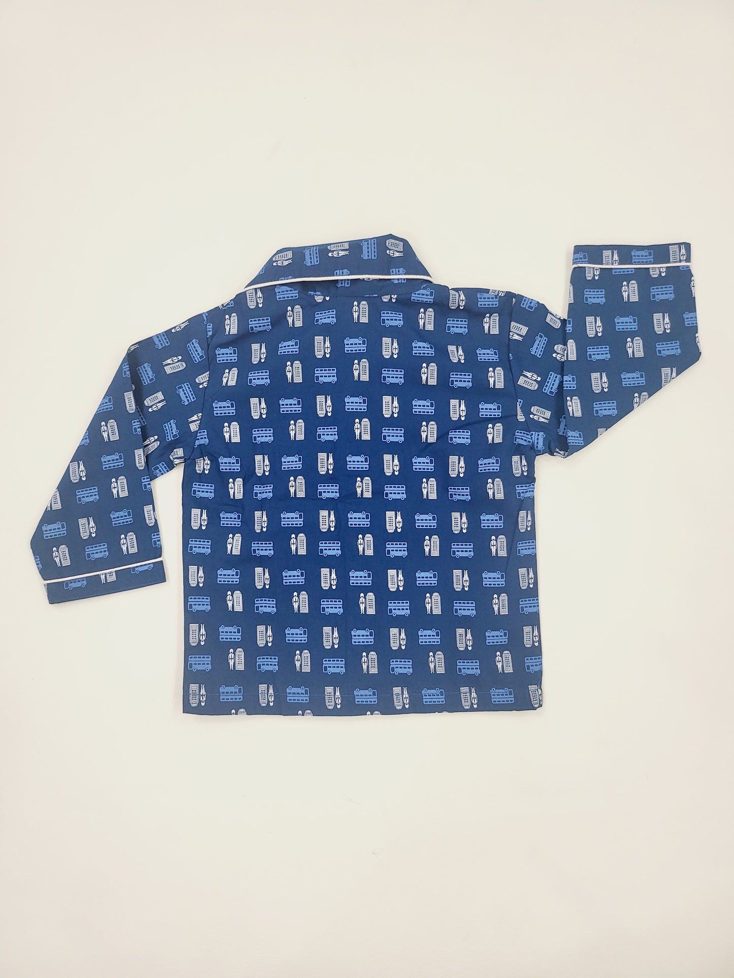Blue cotton full sleeve nightsuit with bus print, a great way to take kids on a fun ride to dreamland, suitable for boys and girls aged 1-14 years