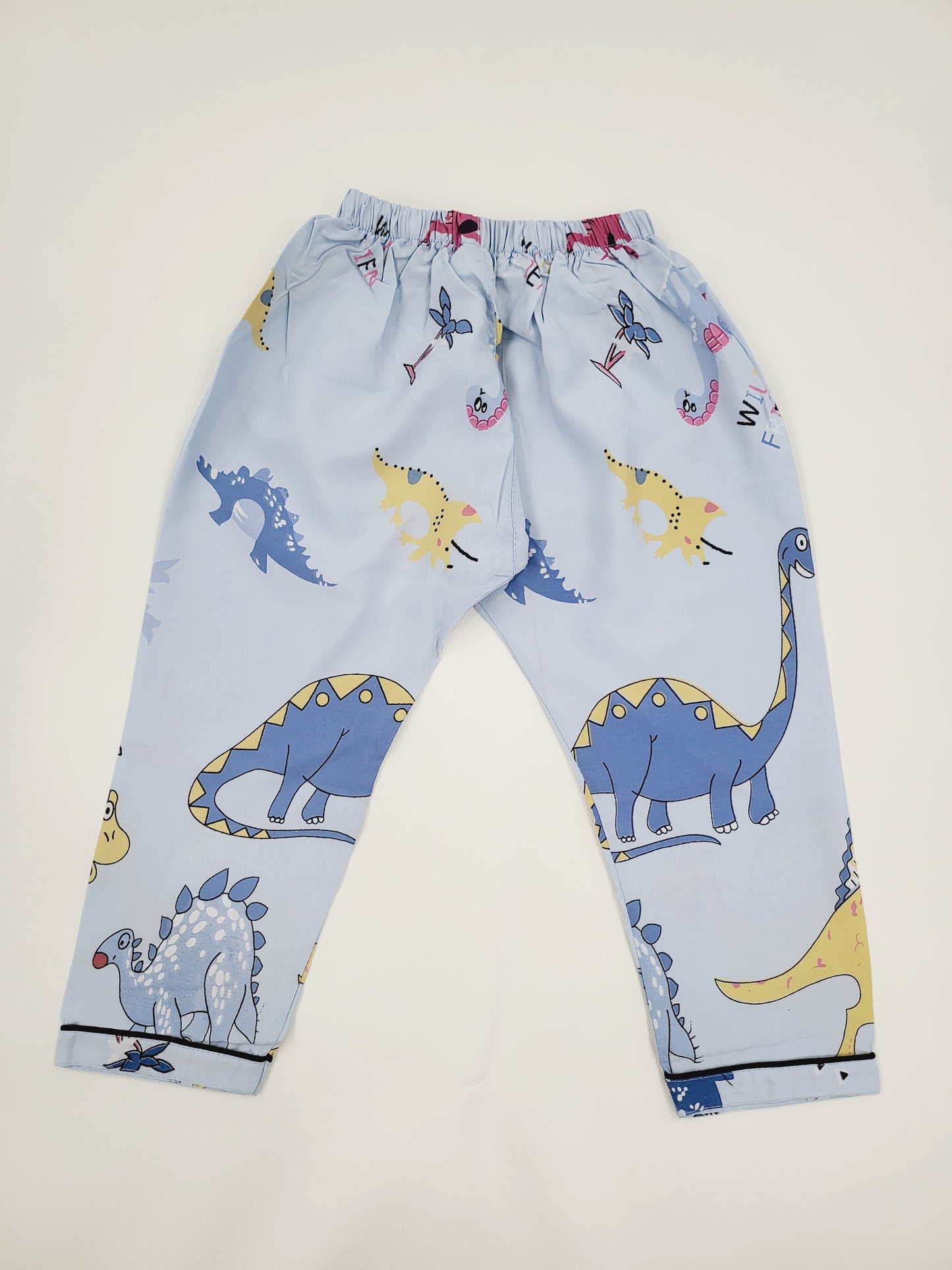 Sky blue cotton nightsuit with colorful dinosaur print, a great choice for kids who love learning about dinosaurs and the ancient world, and want to wear their favorite creatures to bed