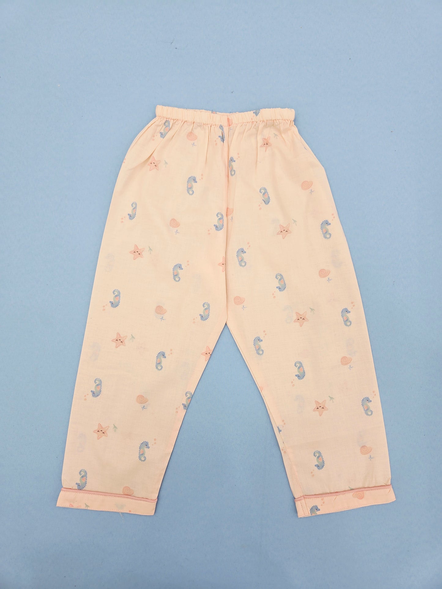 Pure Cotton Peach with Seahorse Print Unisex Nightsuit Set