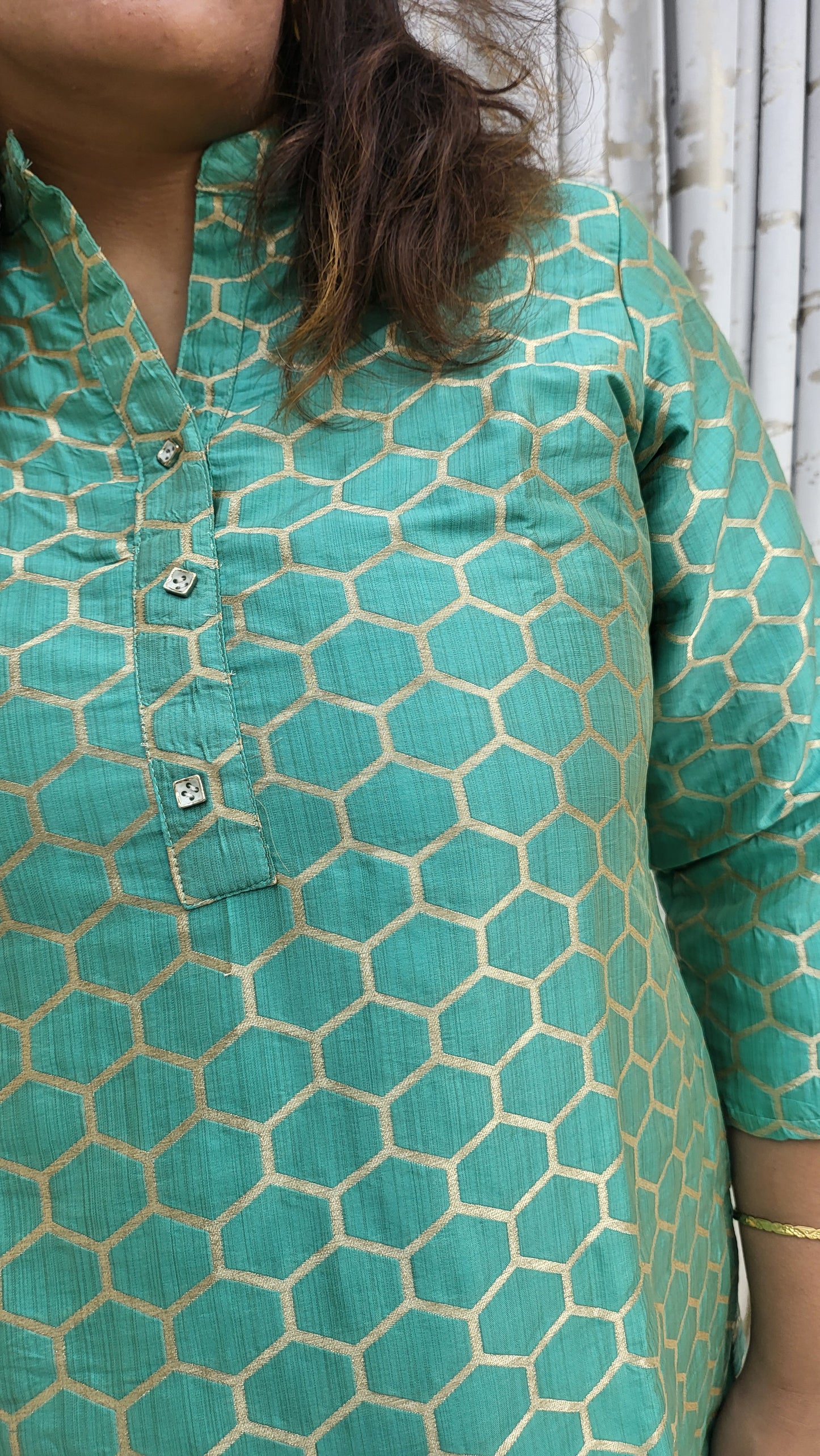Turquoise Brocade Kurta