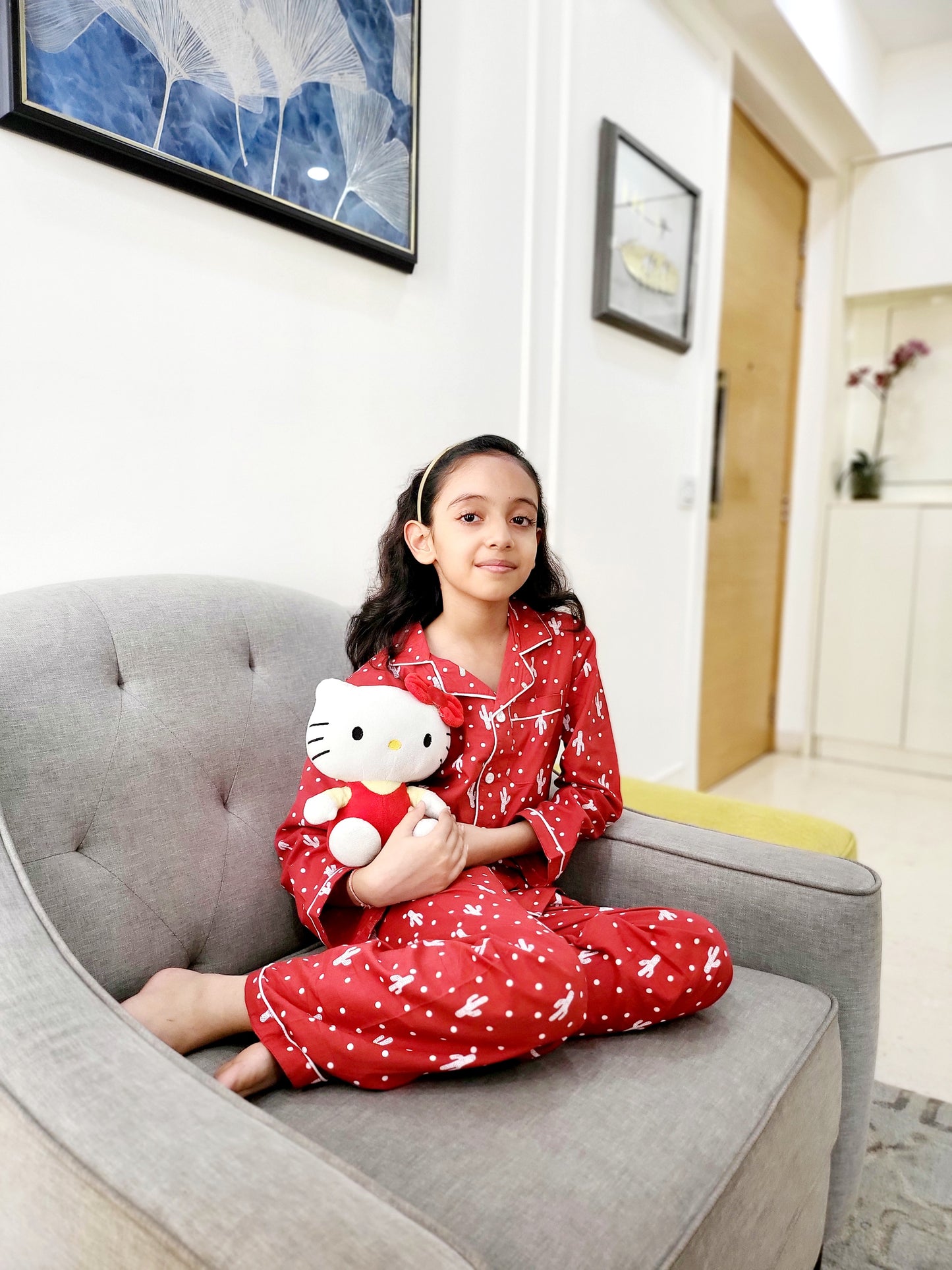 Shop kids full sleeve nightsuit in red color in size 8 to 10 years