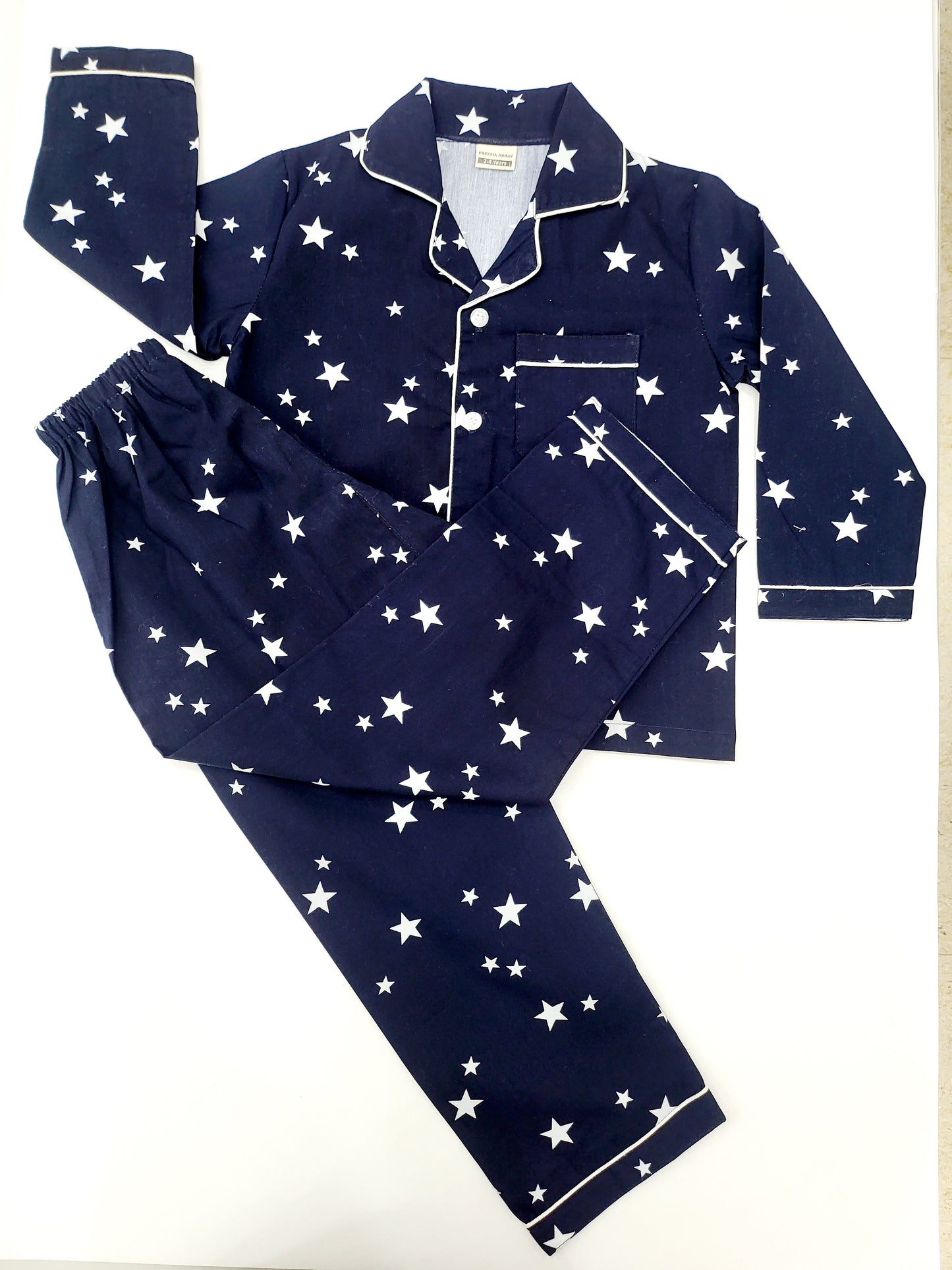 Blue full sleeve unisex nightsuit for kids with kid sleeping in sky design, featuring a fun and dreamy print, perfect for bedtime