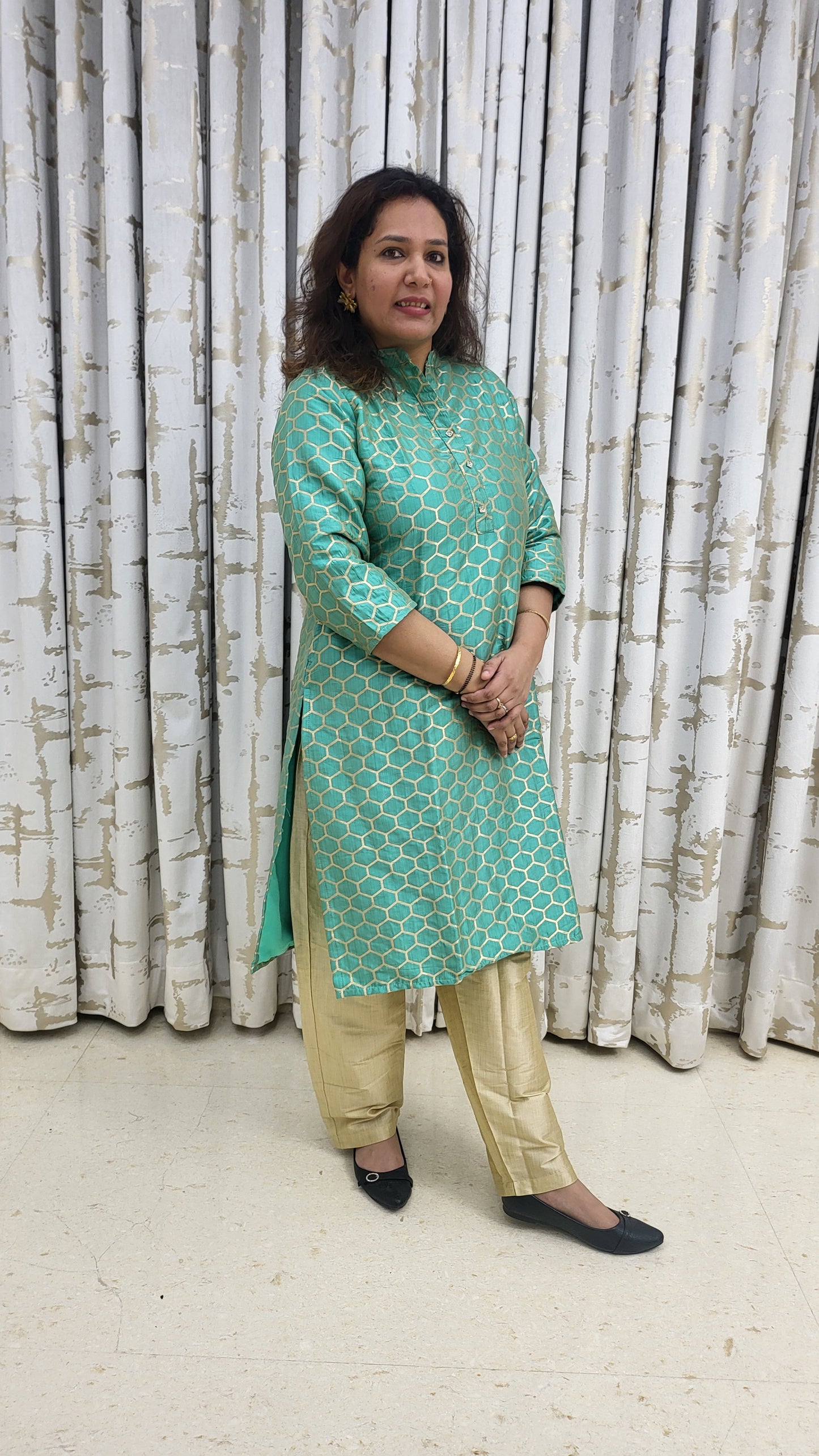 Turquoise Brocade Kurta