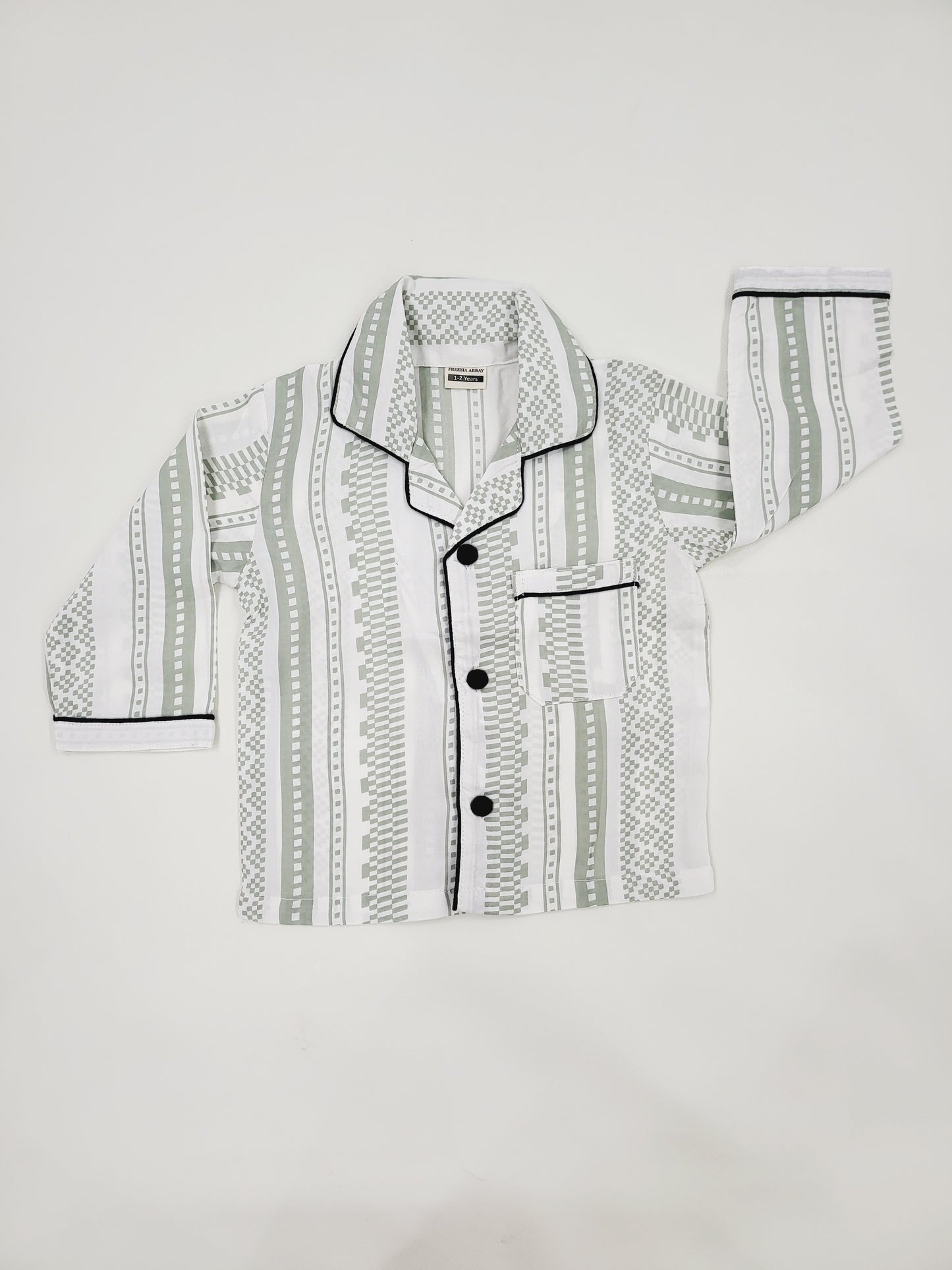 Unisex nightsuit in white with gentle pastel mint design, ideal for kids who love calm and serene colors