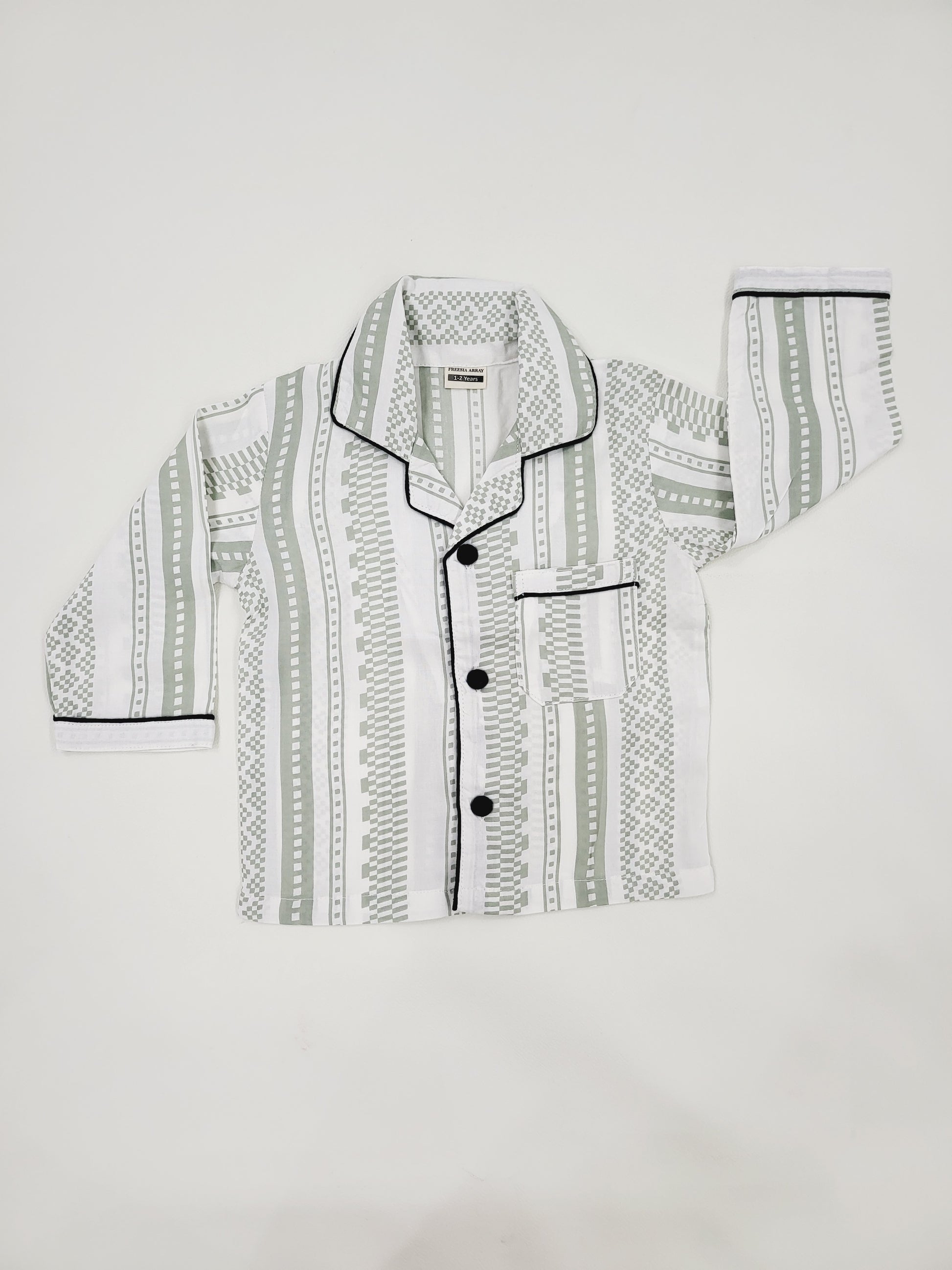 Unisex nightsuit in white with gentle pastel mint design, ideal for kids who love calm and serene colors