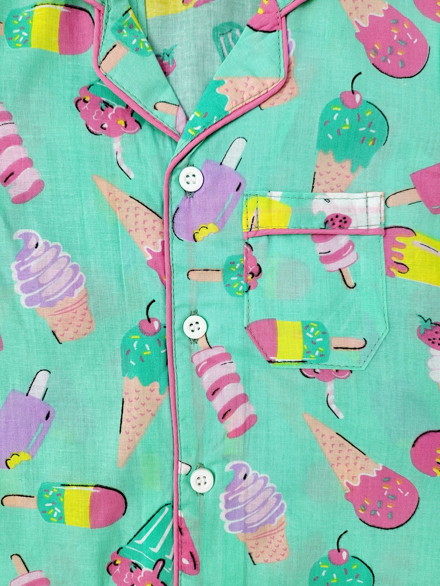 Unisex Summer Sleepwear Set - Freesia Array Pure Cotton Ice Lolly Print Nightwear