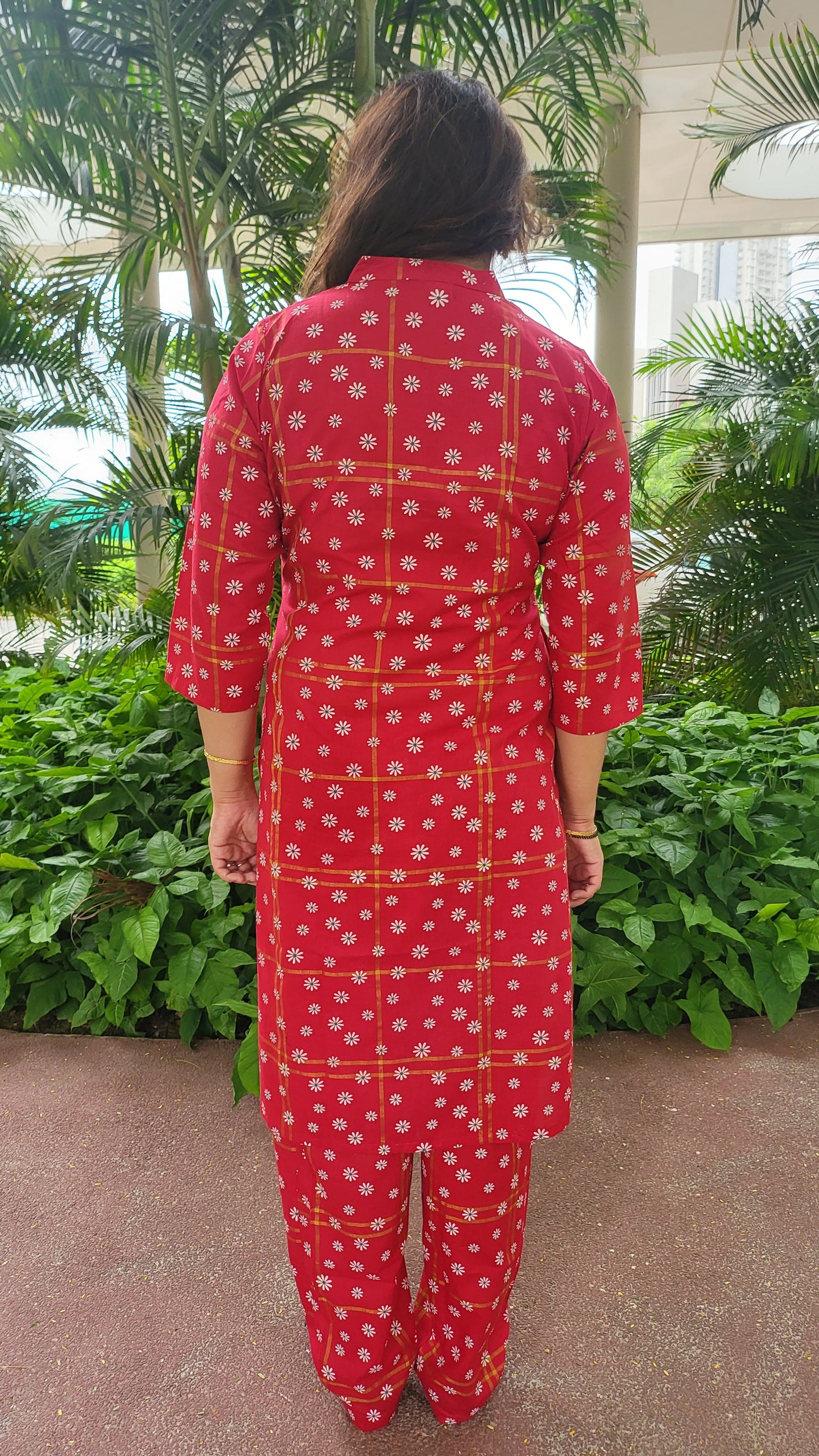 Red Floral Cotton Kurta with Pants