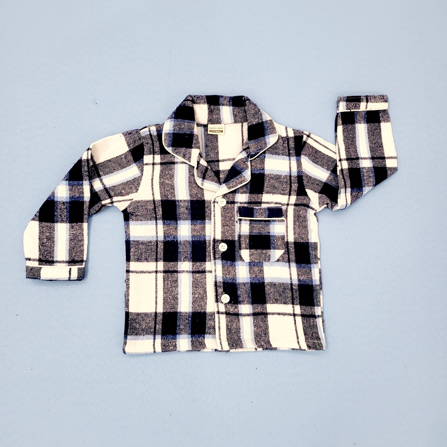 Blue Checkered Kids Flannel Winter Unisex Nightsuit Set