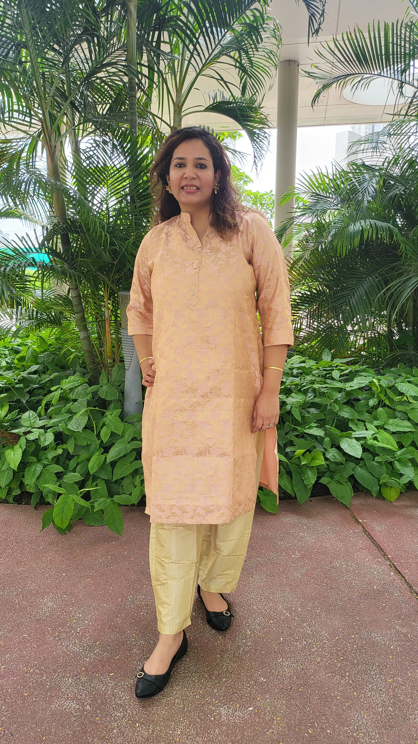 Peach Brocade Kurta