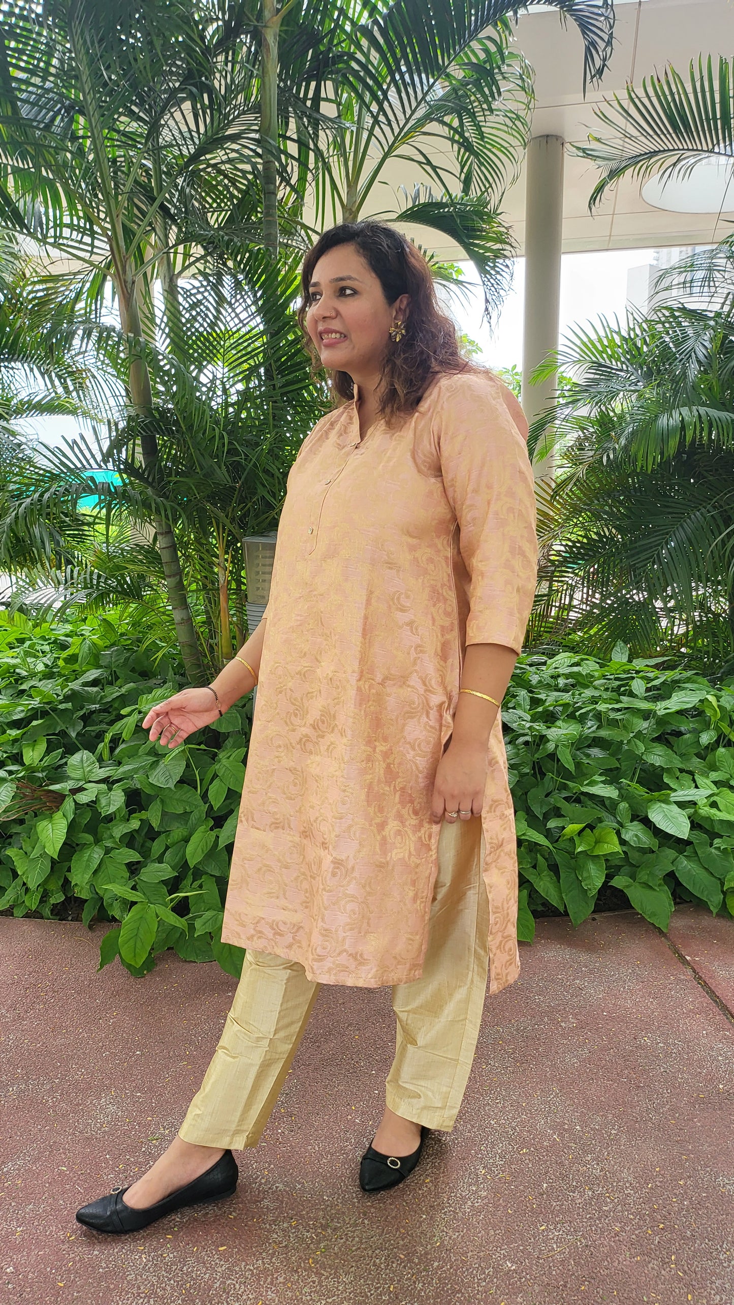 Peach Brocade Kurta