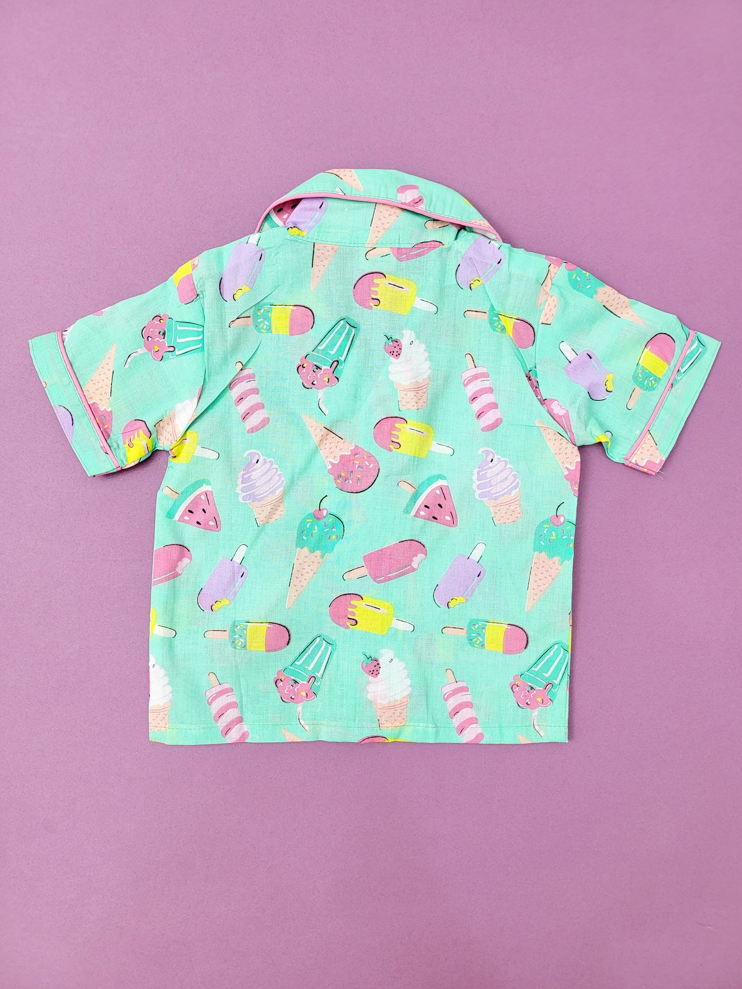 Soft and Breathable Pure Cotton Night Suit for Girls and boys with Fun Ice Cream Design