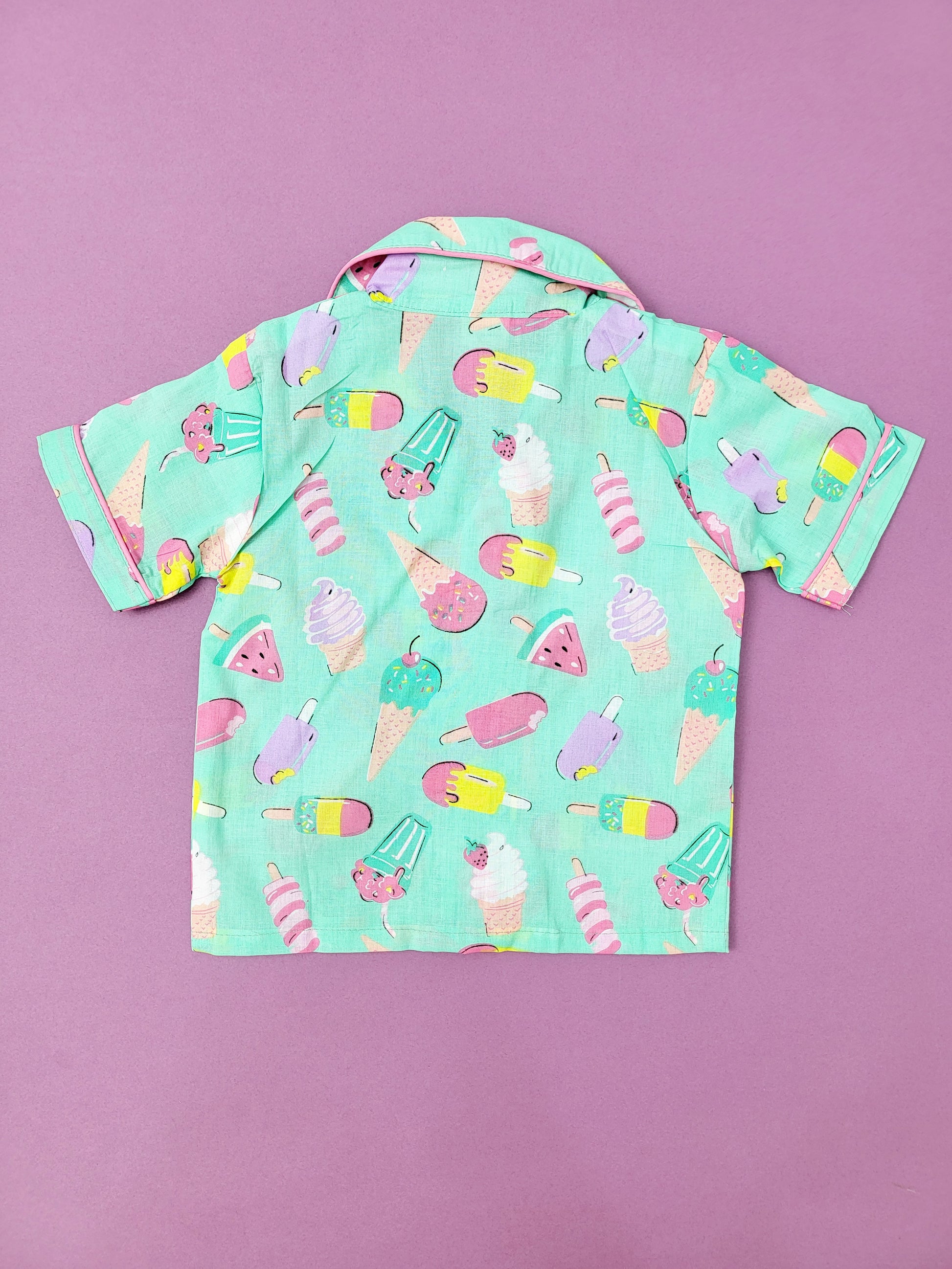 Soft and Breathable Pure Cotton Night Suit for Girls and boys with Fun Ice Cream Design