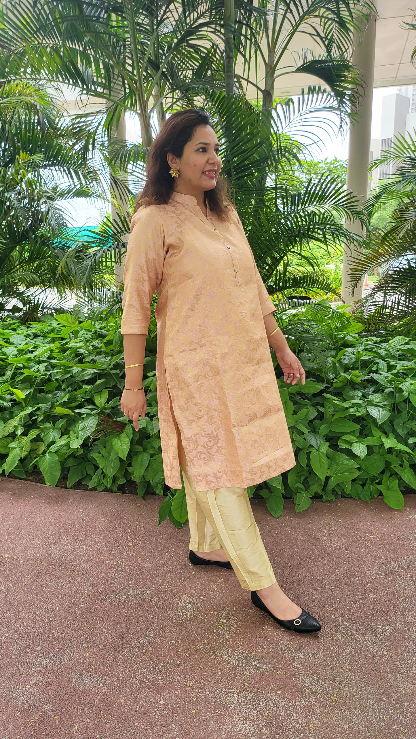 Peach Brocade Kurta