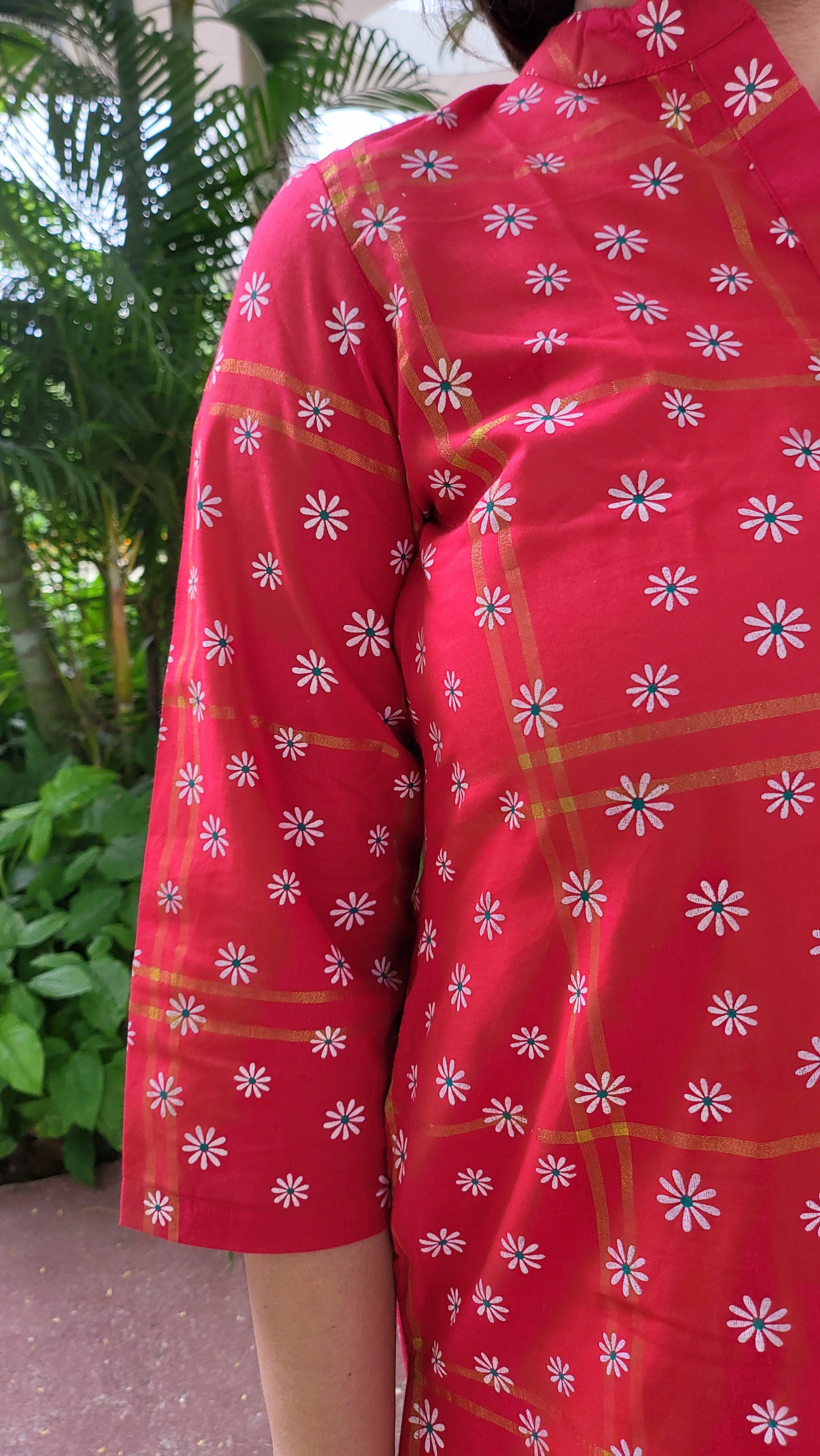 Red Floral Cotton Kurta with Pants