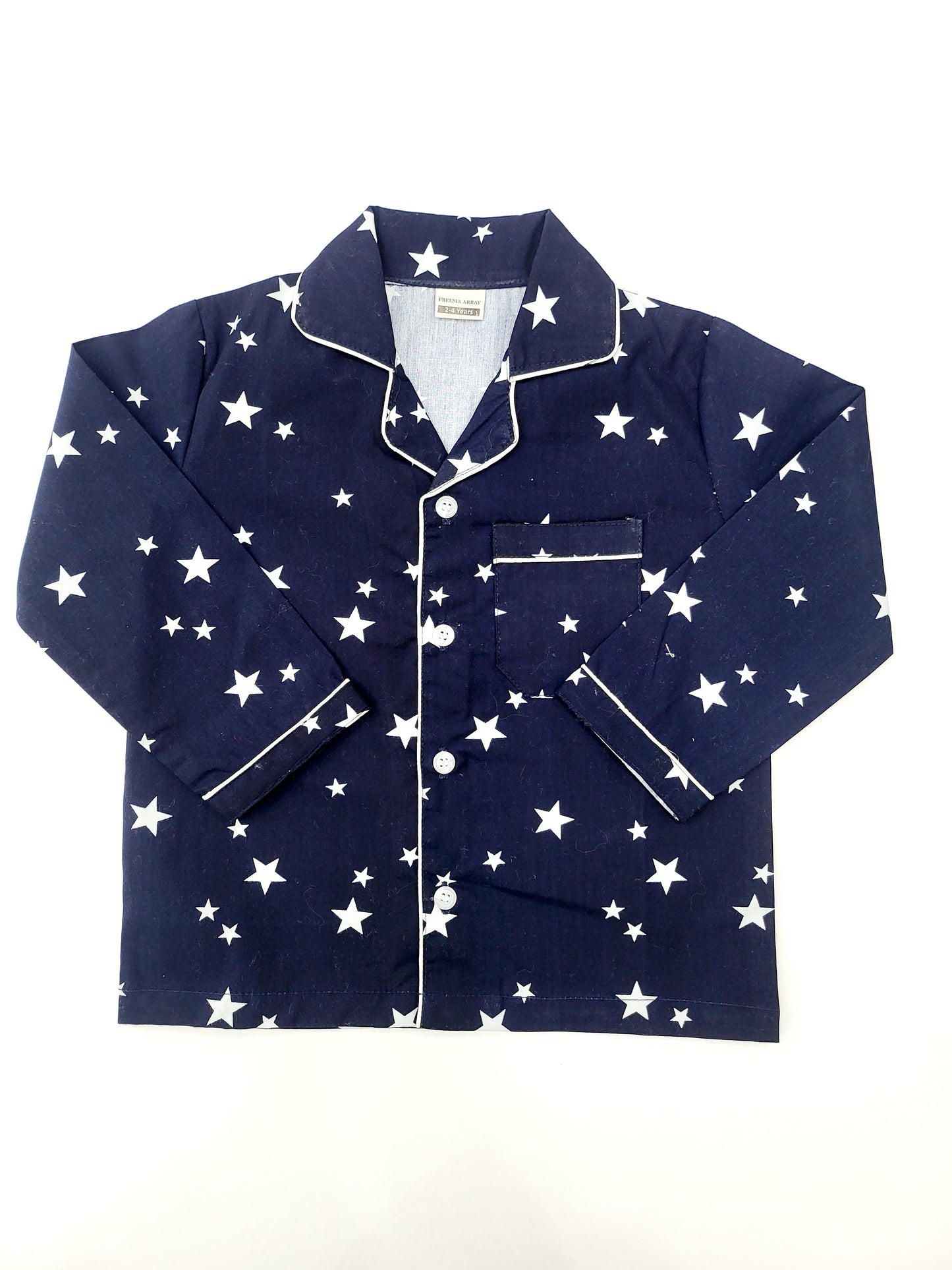 Kids' blue nightsuit with cartoon character sleeping in the sky, surrounded by clouds and a sheet, a unique and imaginative sleepwear option