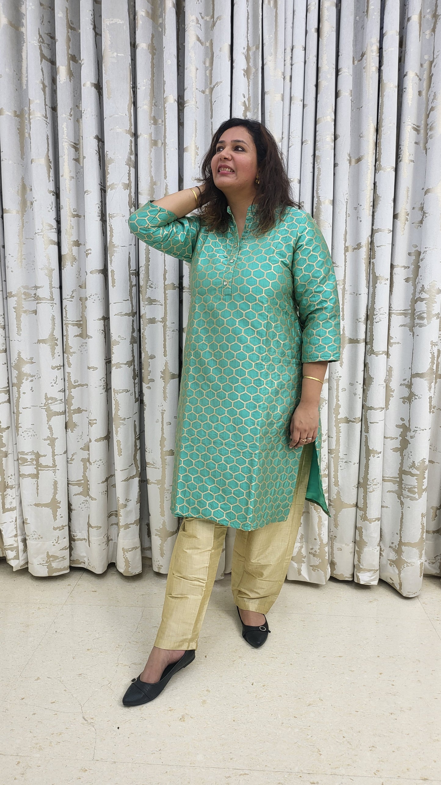 Turquoise Brocade Kurta