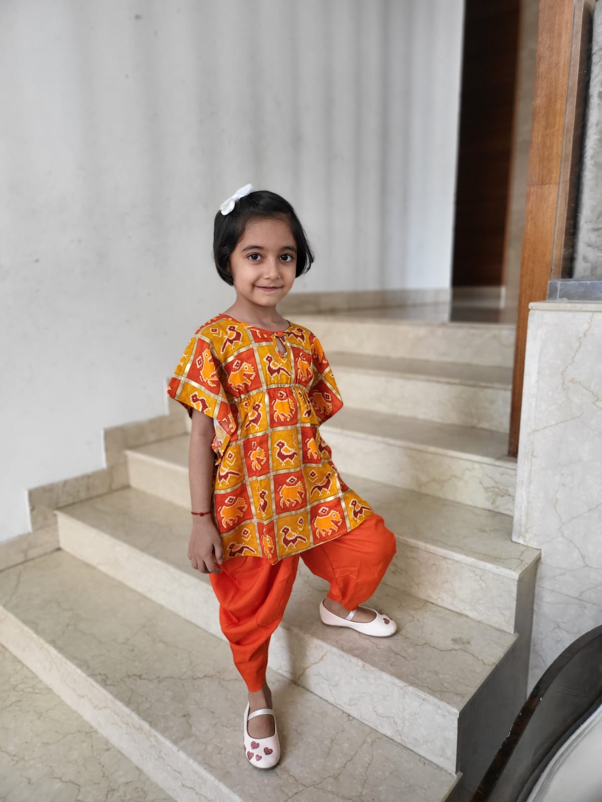 Send gift to India Orange Dhoti Kaftan Co-Ord set