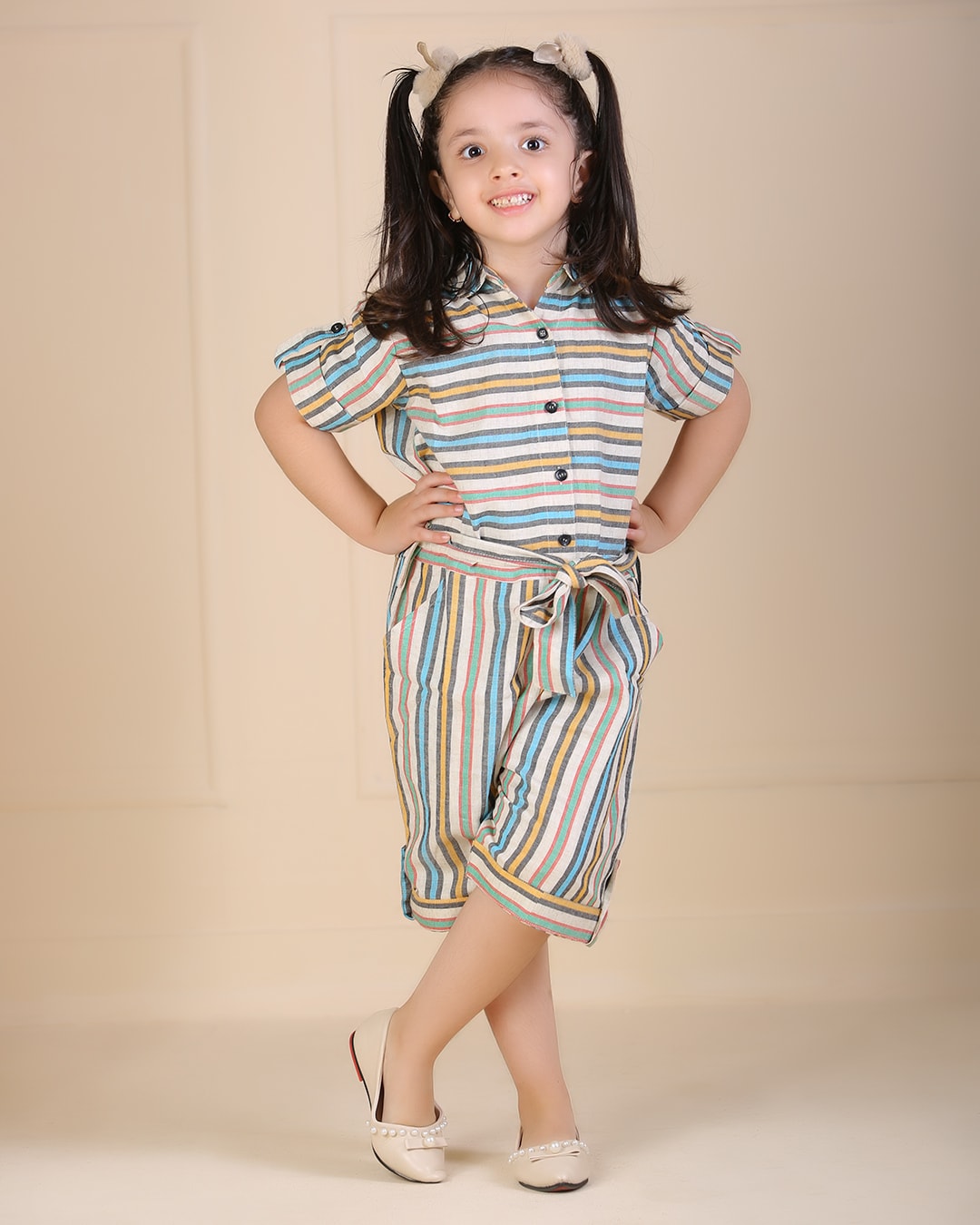 Beige Multi stripe Jumpsuit for Girls Buy-online-cotton-clothes