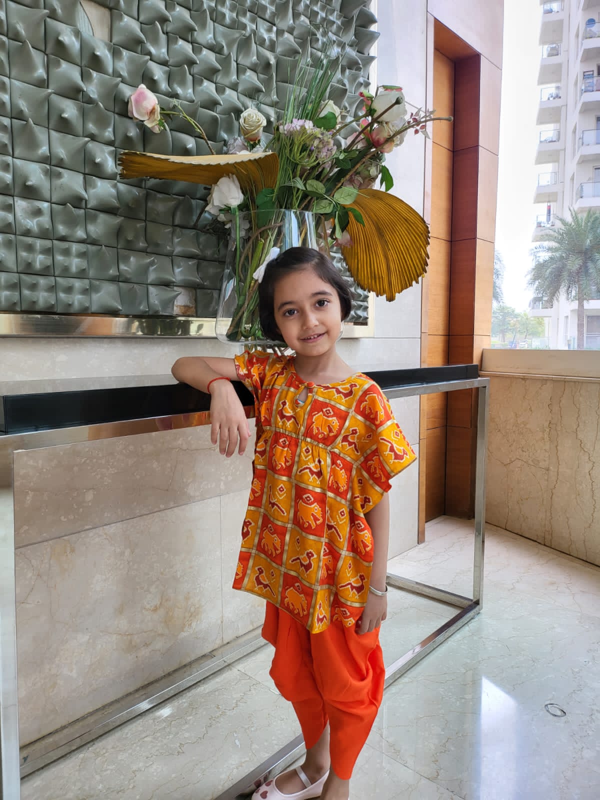 Buy premium kids apparel online Orange Dhoti Kaftan Co-Ord set