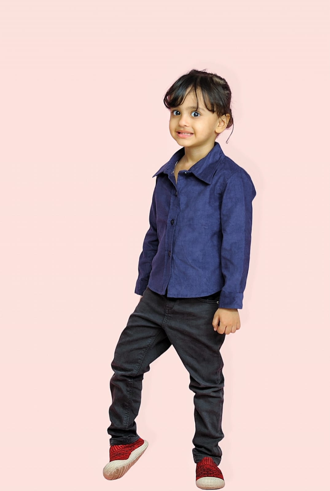 Freesia Array Blue Corduroy collared Shirt for Girls
