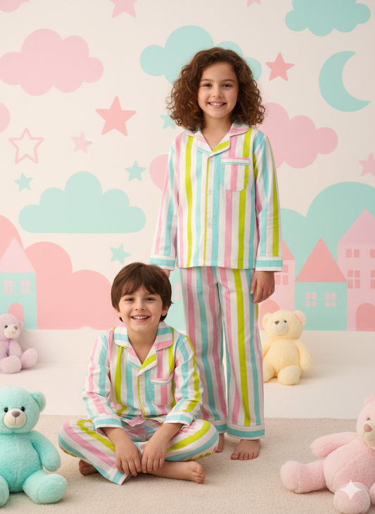 Pure Cotton Fun Stripes Unisex Nightsuit Set