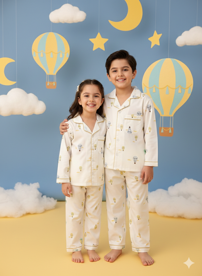 Pure Cotton Hot-Air Balloon Printed Unisex Nightsuit Set