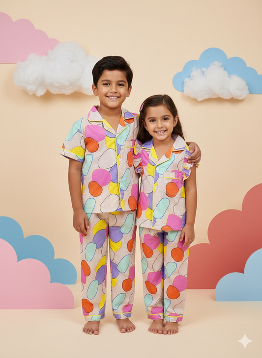 Playful Pop Unisex Cotton Night Suit Set