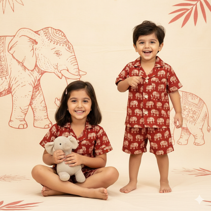 Crimson caravan Unisex Shorts Nightsuit Set