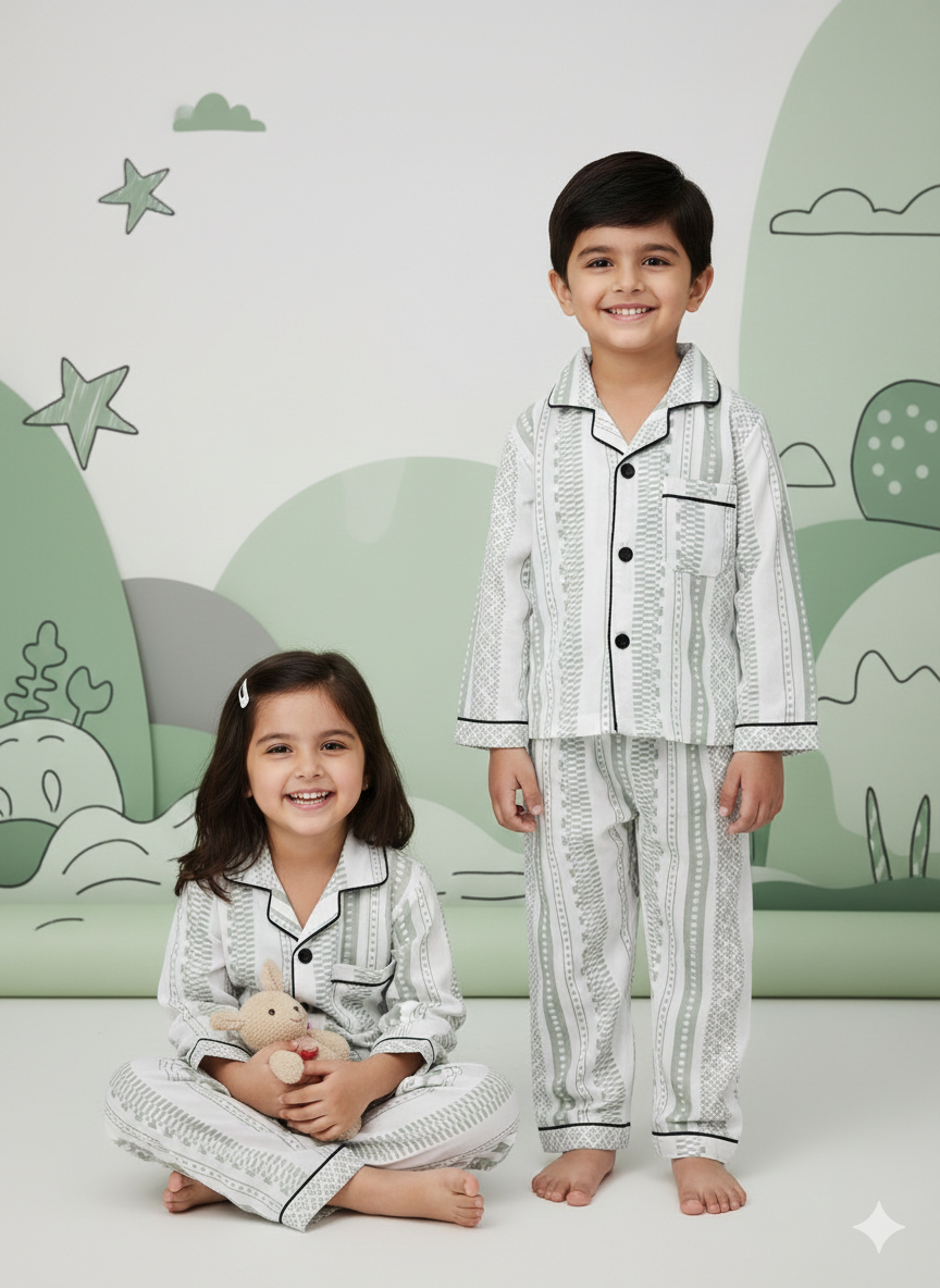 Pistachio Pure Kids Unisex Nightsuit Set